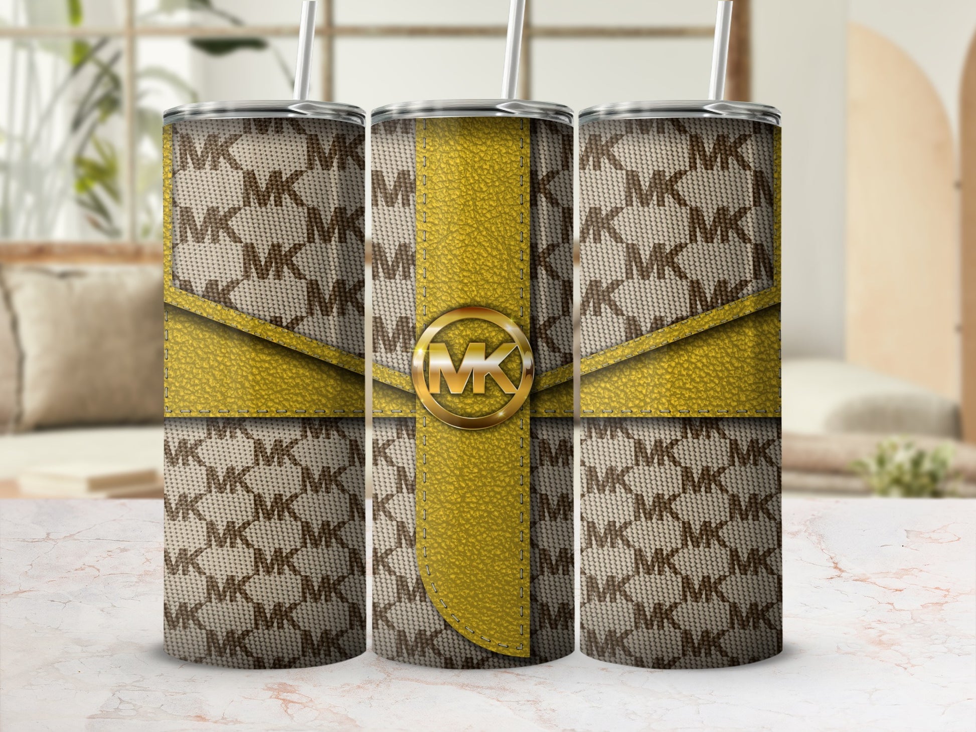 Stylish Patterned Yellow MK Tumbler