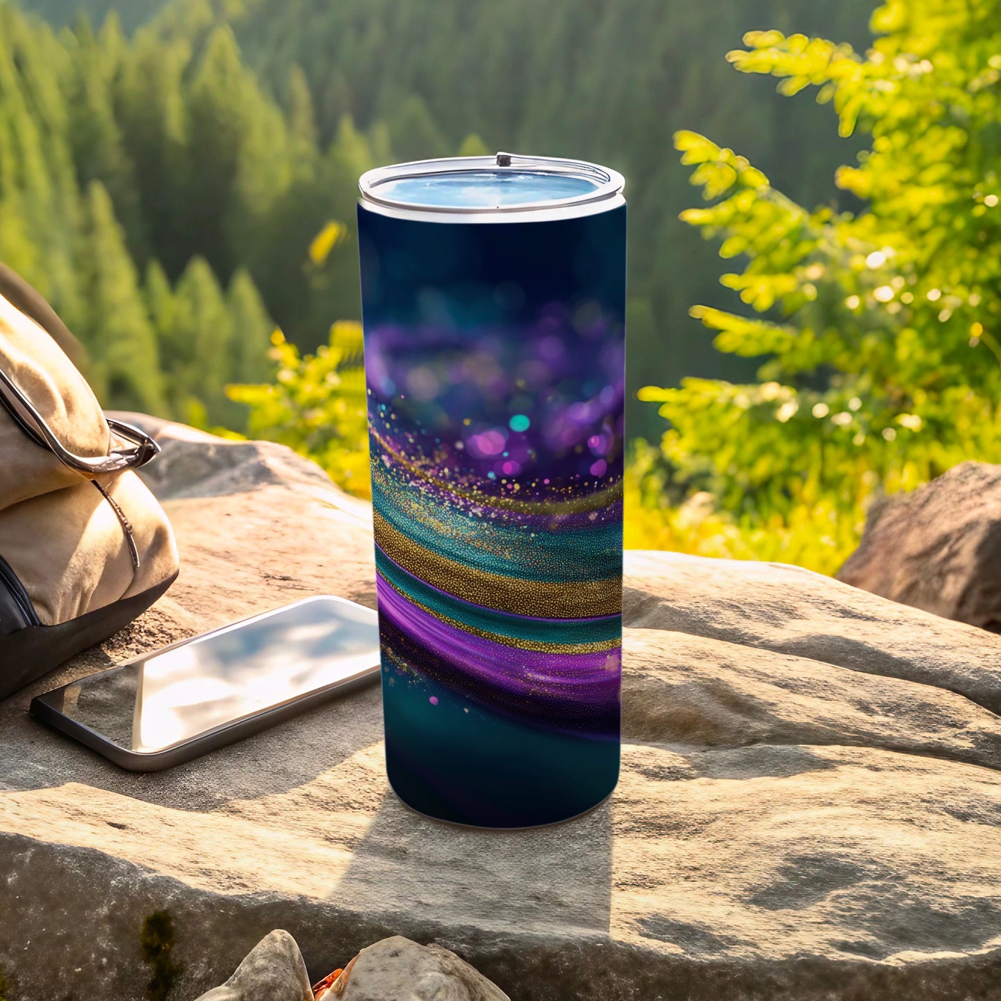 Cosmic Purple Gold Teal Glitter Swirl Pattern Tumbler