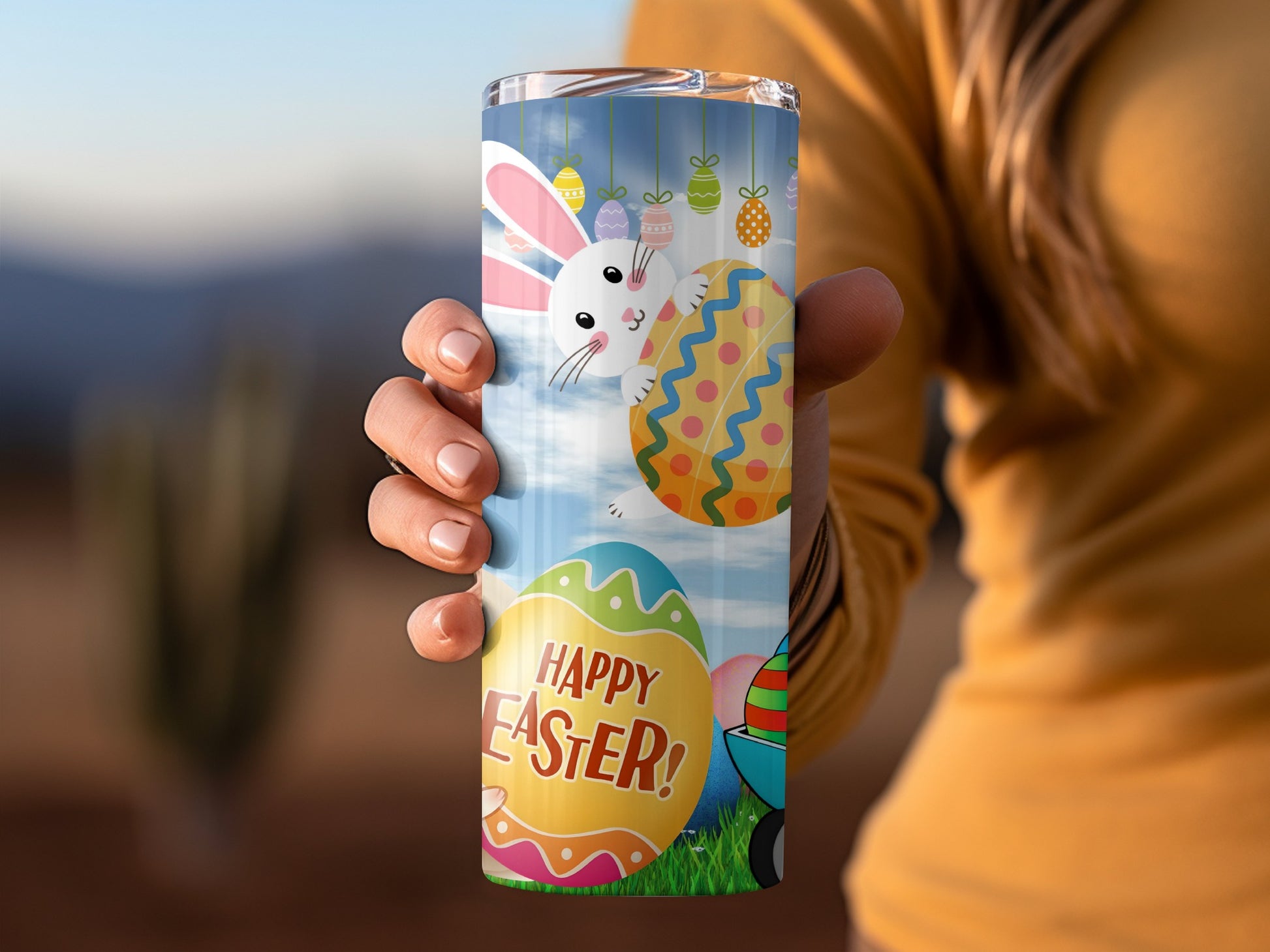 Happy Easter Bunny with Colorful Eggs Tumbler