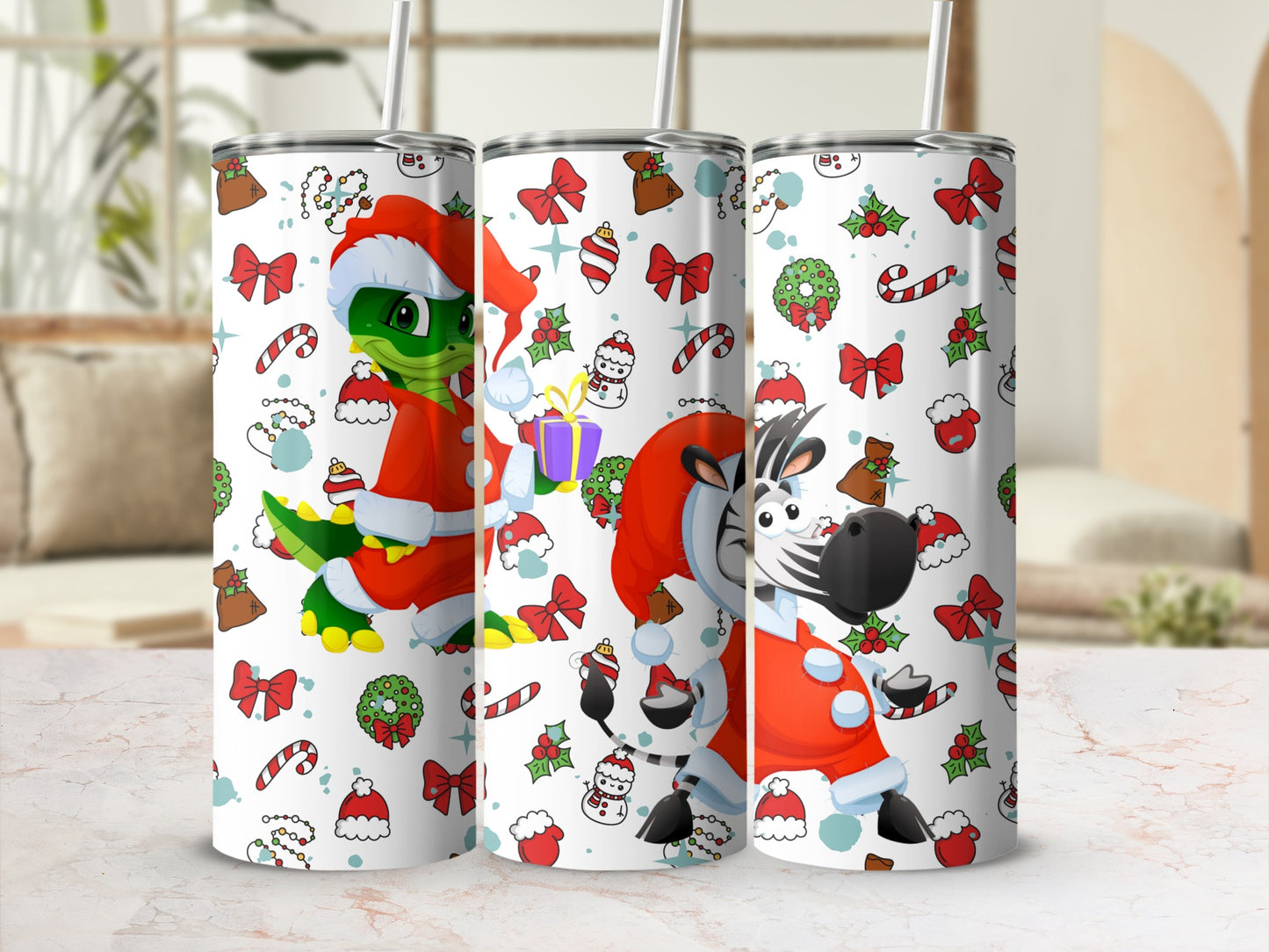 Santa Lizard and Zebra Christmas Themed Tumbler