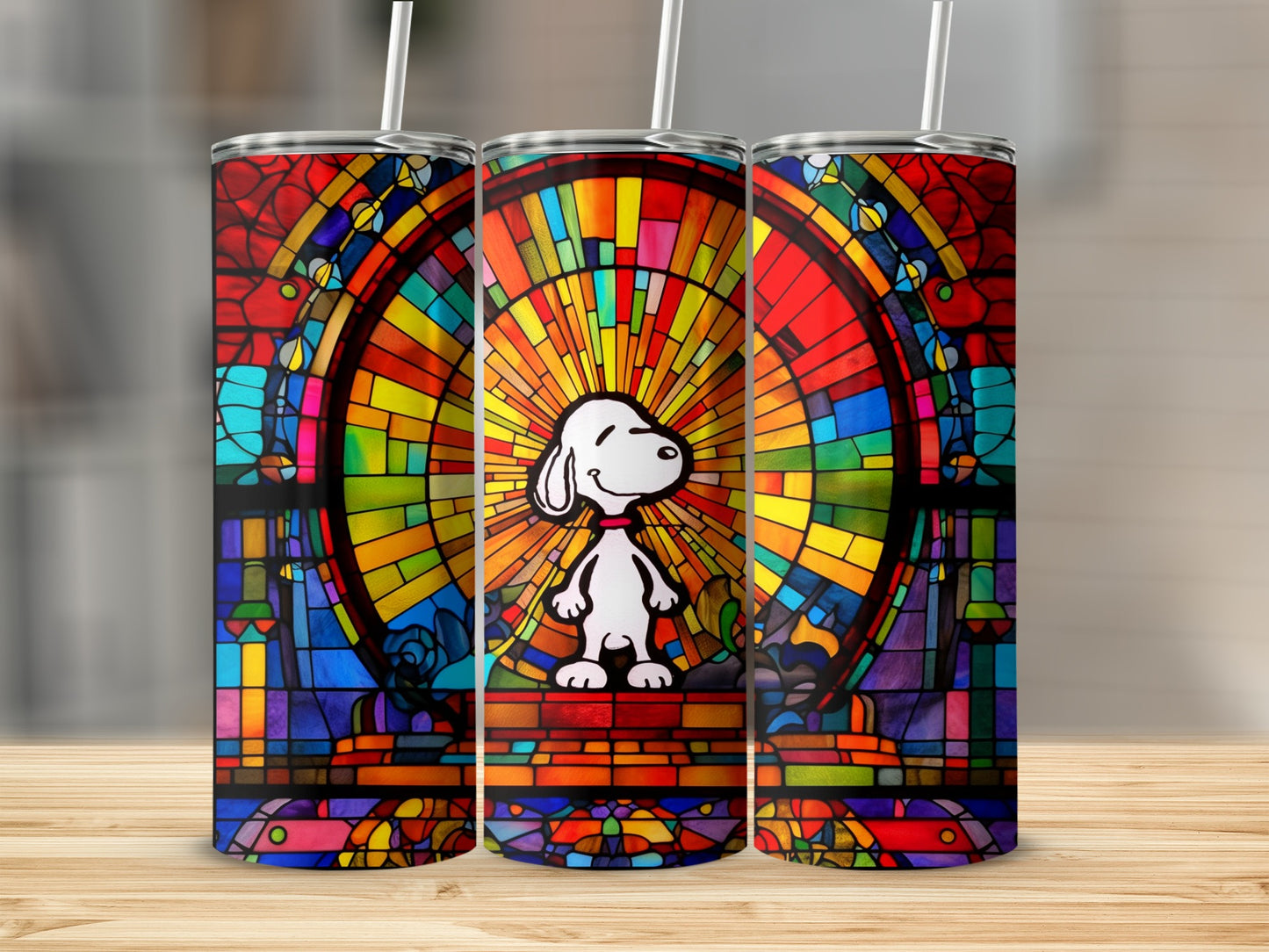 Stained Glass Colorful Dog Design Tumbler Cup