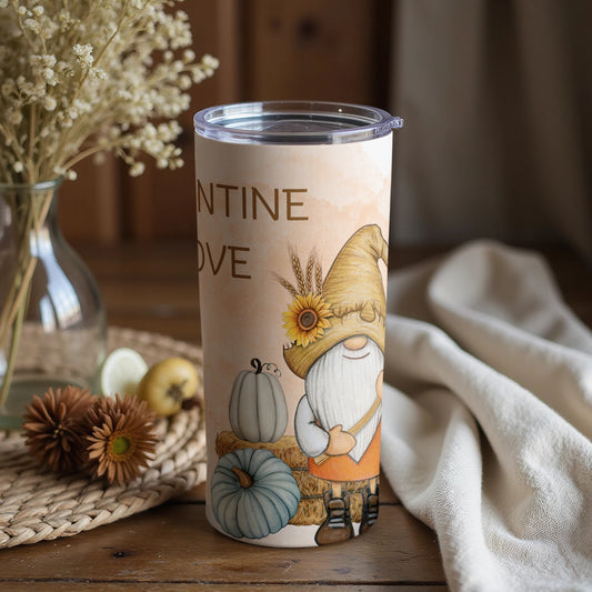 Autumn Gnome and Pumpkin Design Tumbler Product