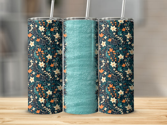 Three tumblers with floral patterns and a textured middle section.