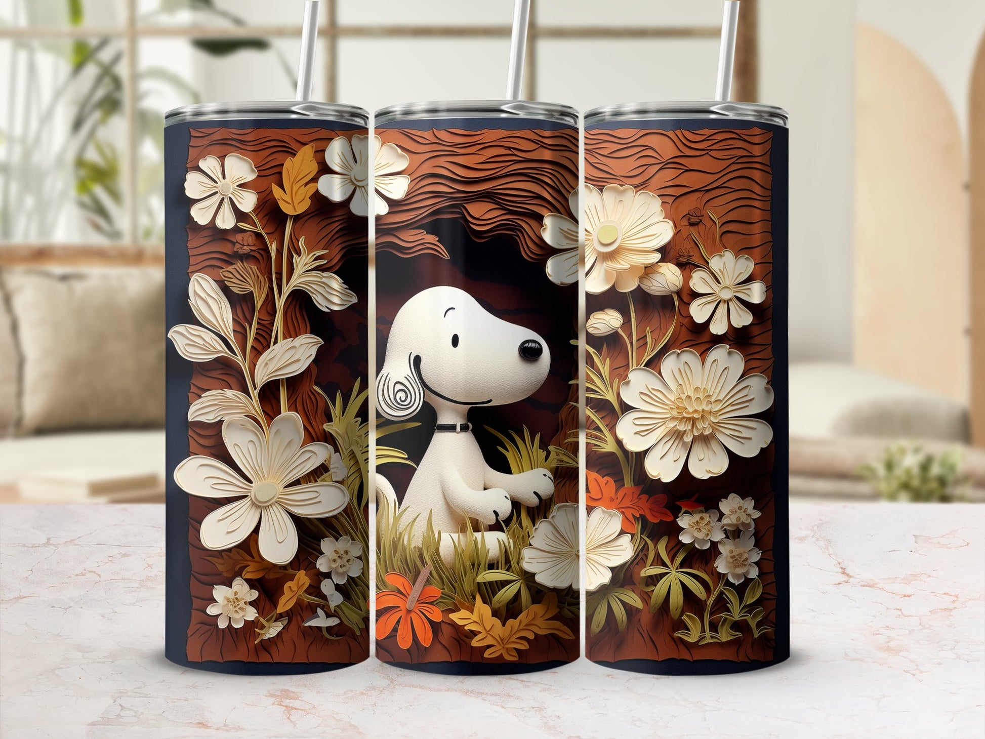 Cute Dog and Floral Art on Tumbler Product
