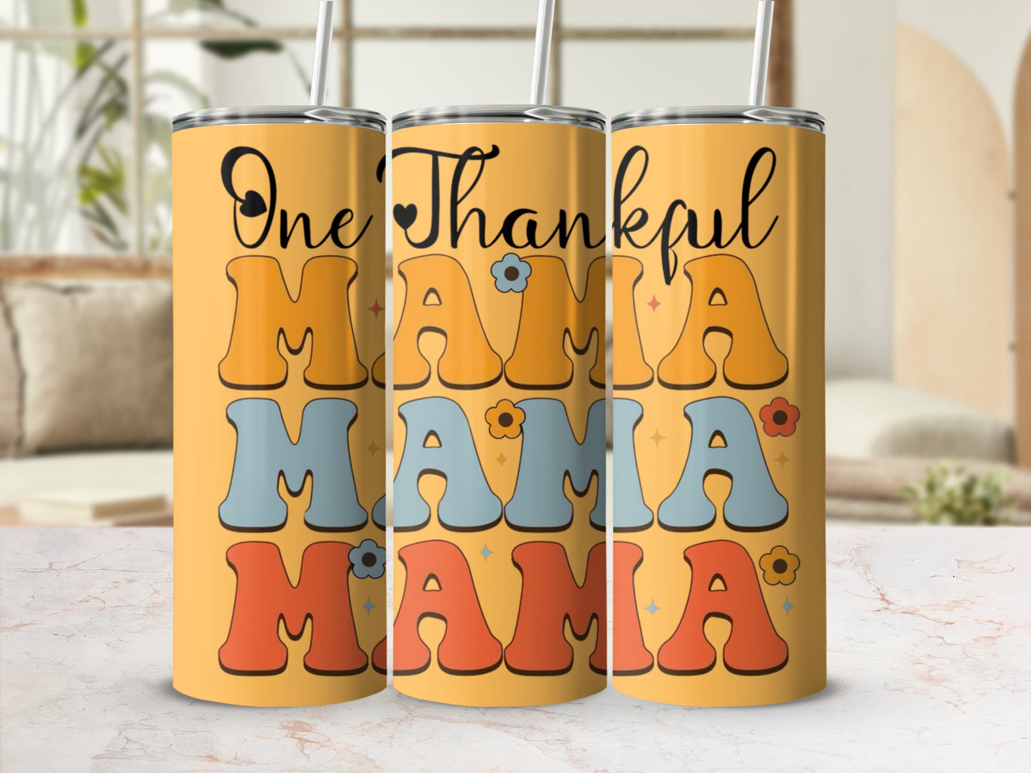 One Thankful Mama Colorful Design Tumbler