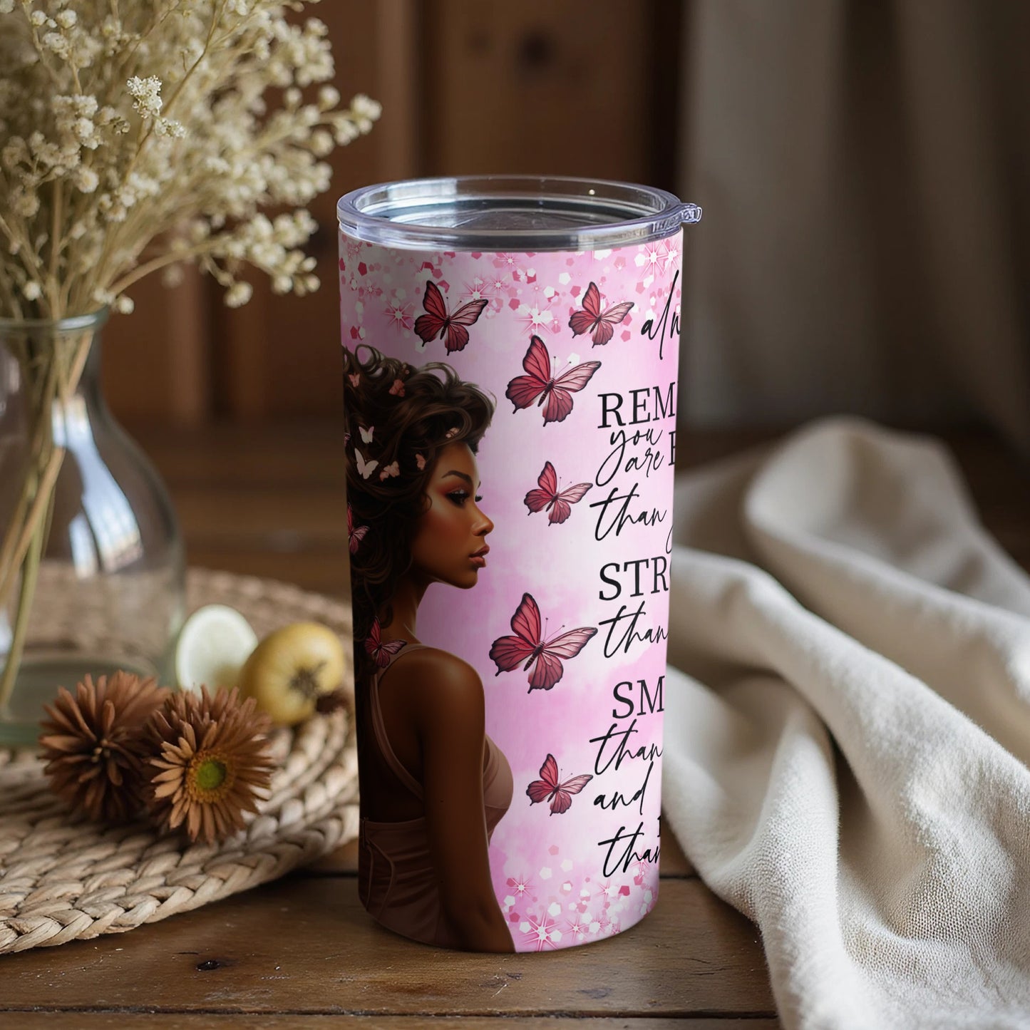 Inspirational Woman with Butterflies Design Tumbler