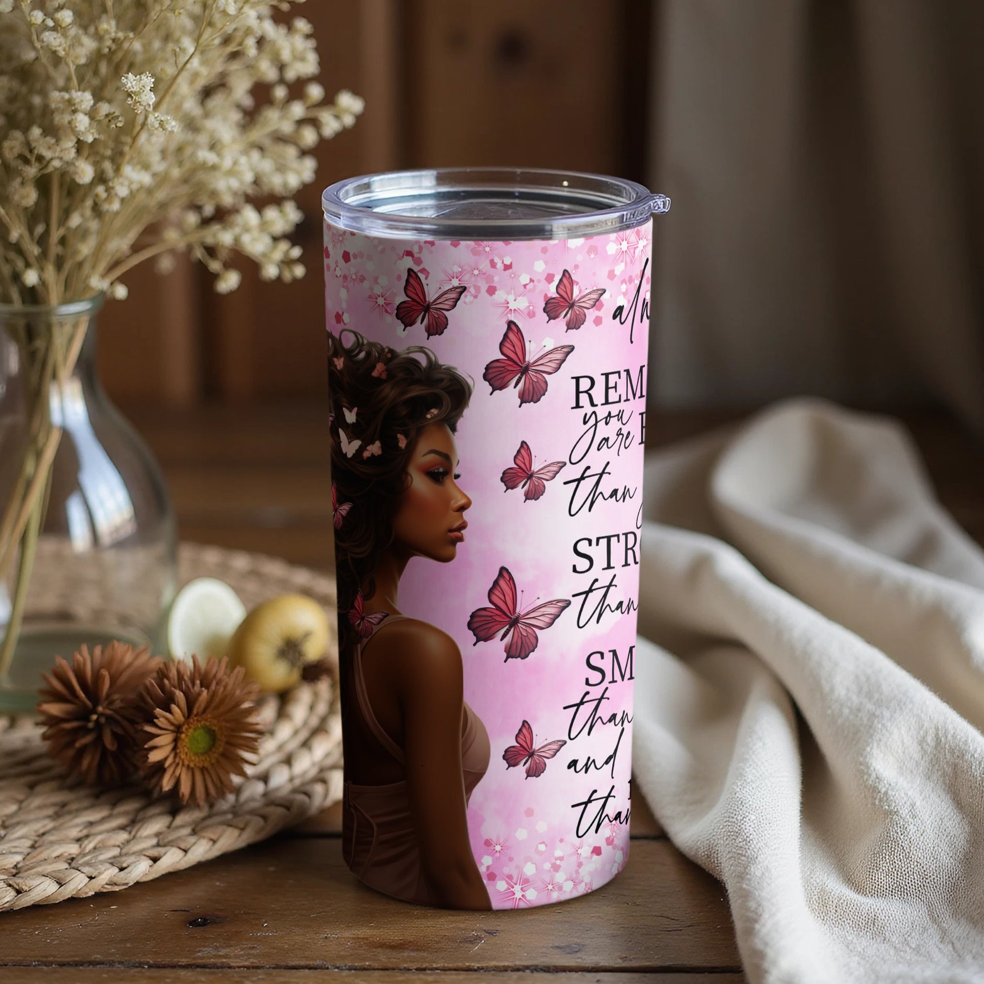 Inspirational Woman with Butterflies Design Tumbler