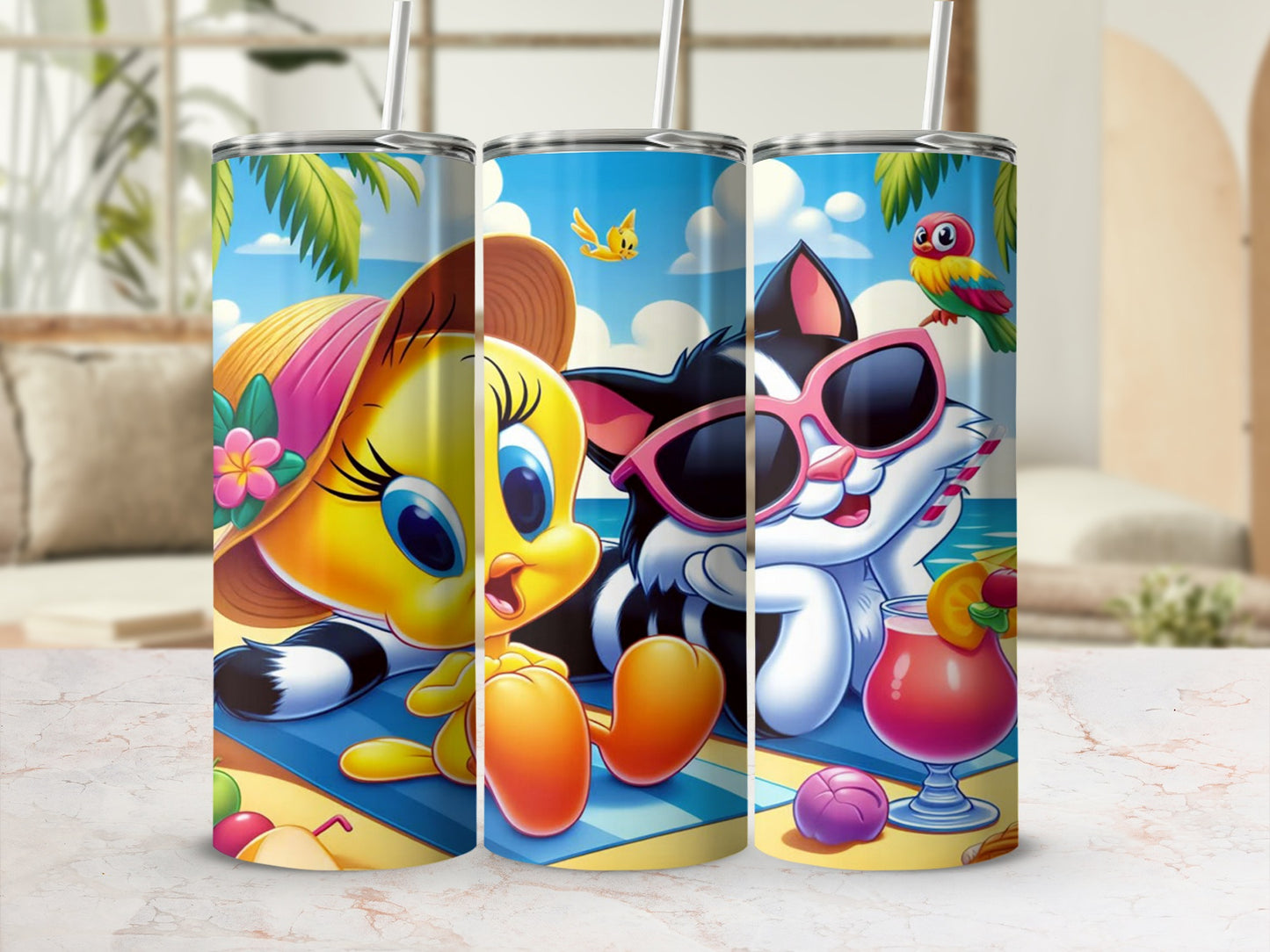 Adorable Beach Scene Animals Pattern Tumbler