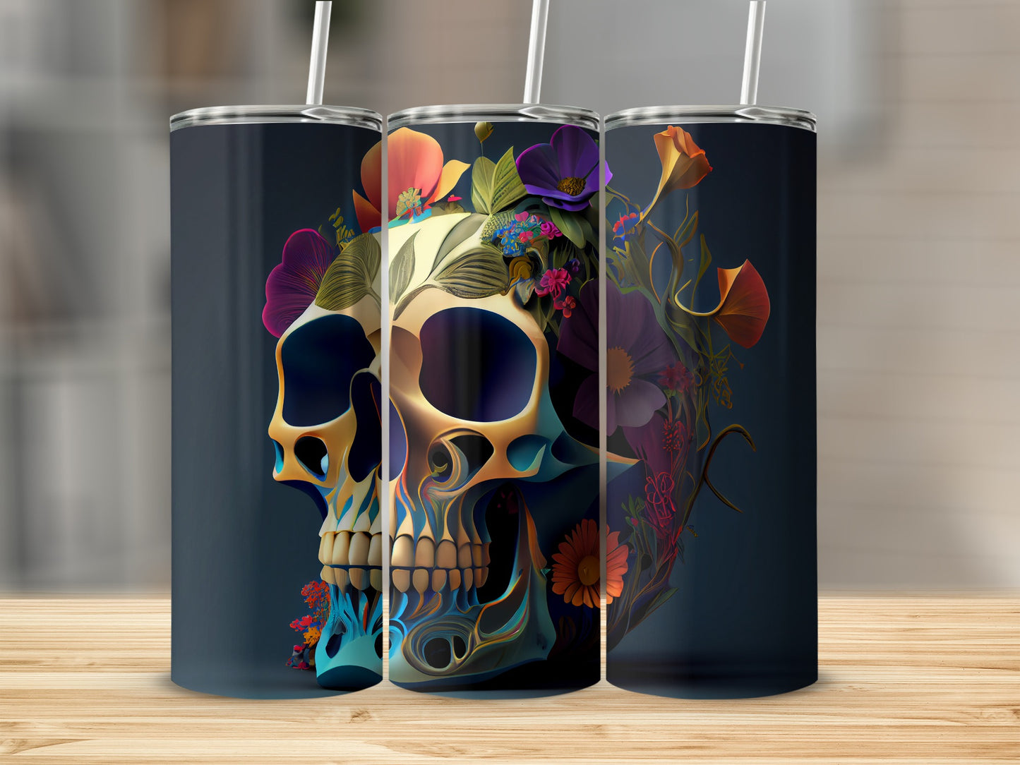 Colorful Floral Skull Design Insulated Tumbler