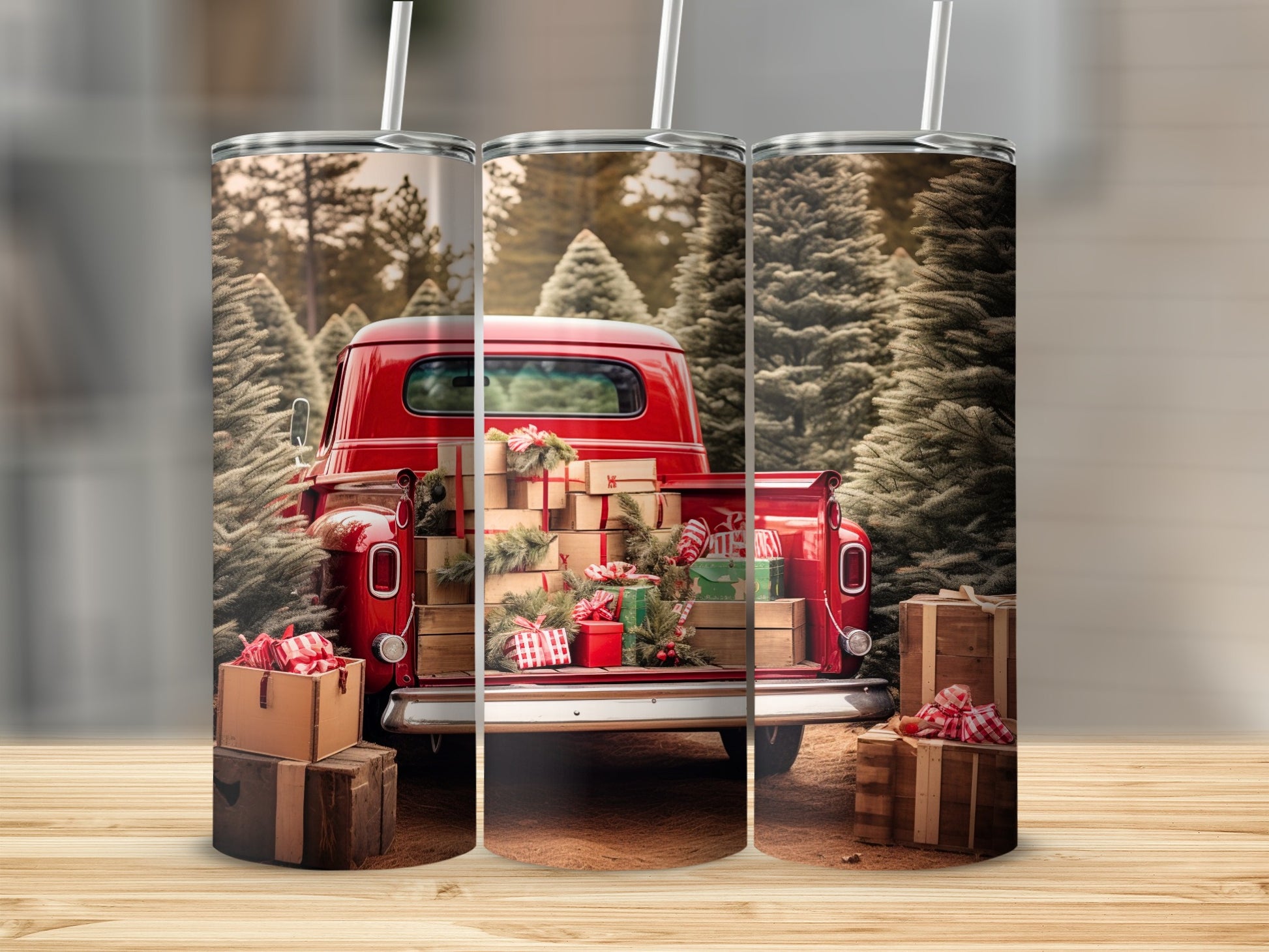 Festive Red Truck with Christmas Gifts Tumbler Cups