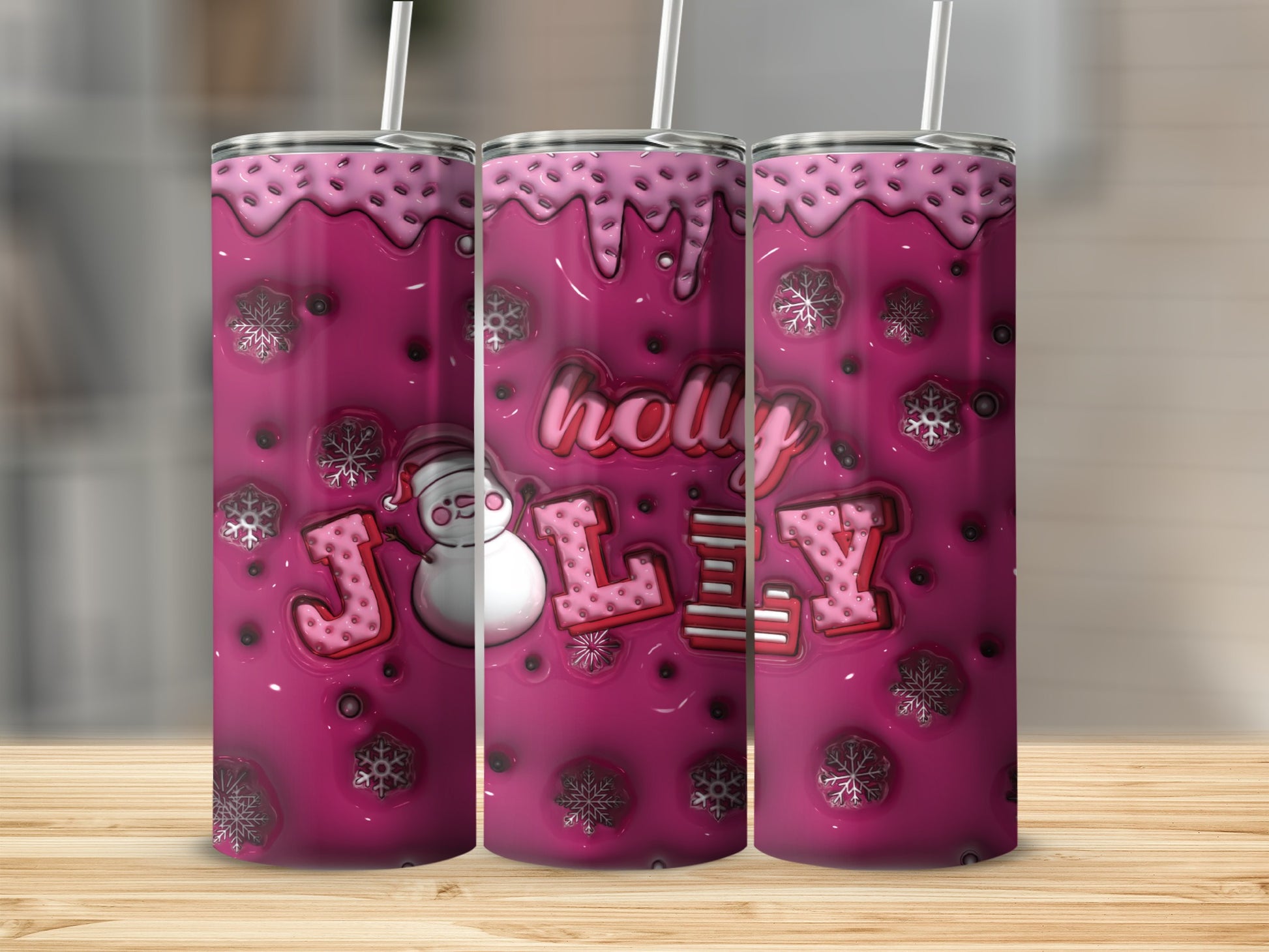 Holly Jolly Snowman and Snowflakes Design tumbler