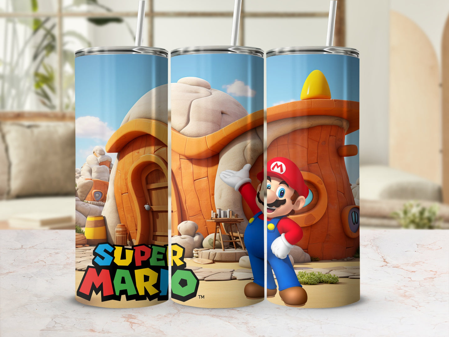 Super Mario Themed Tumbler with Straw for Fans