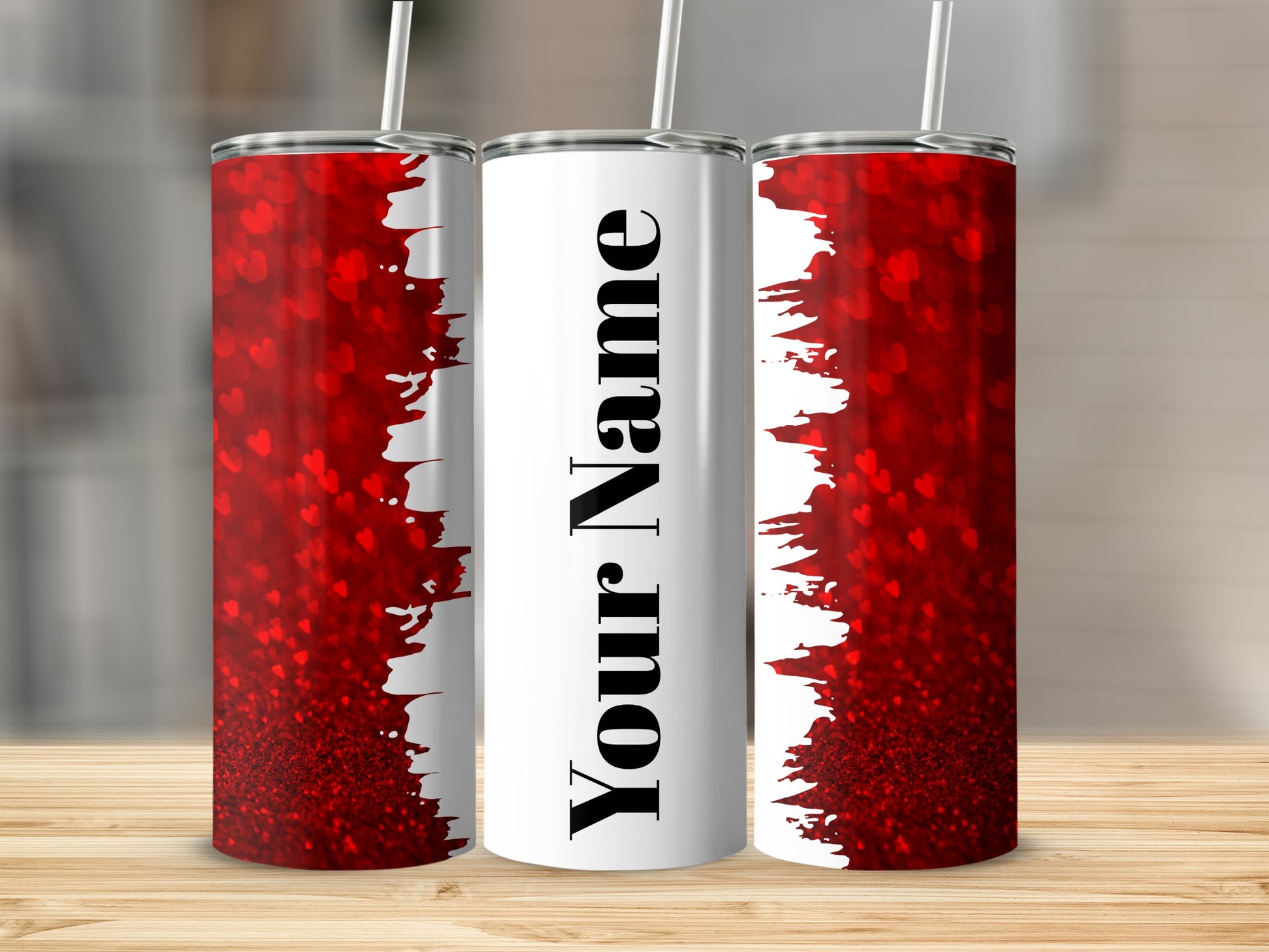 Custom Red Glitter Hearts Tumblers Personalized Gift