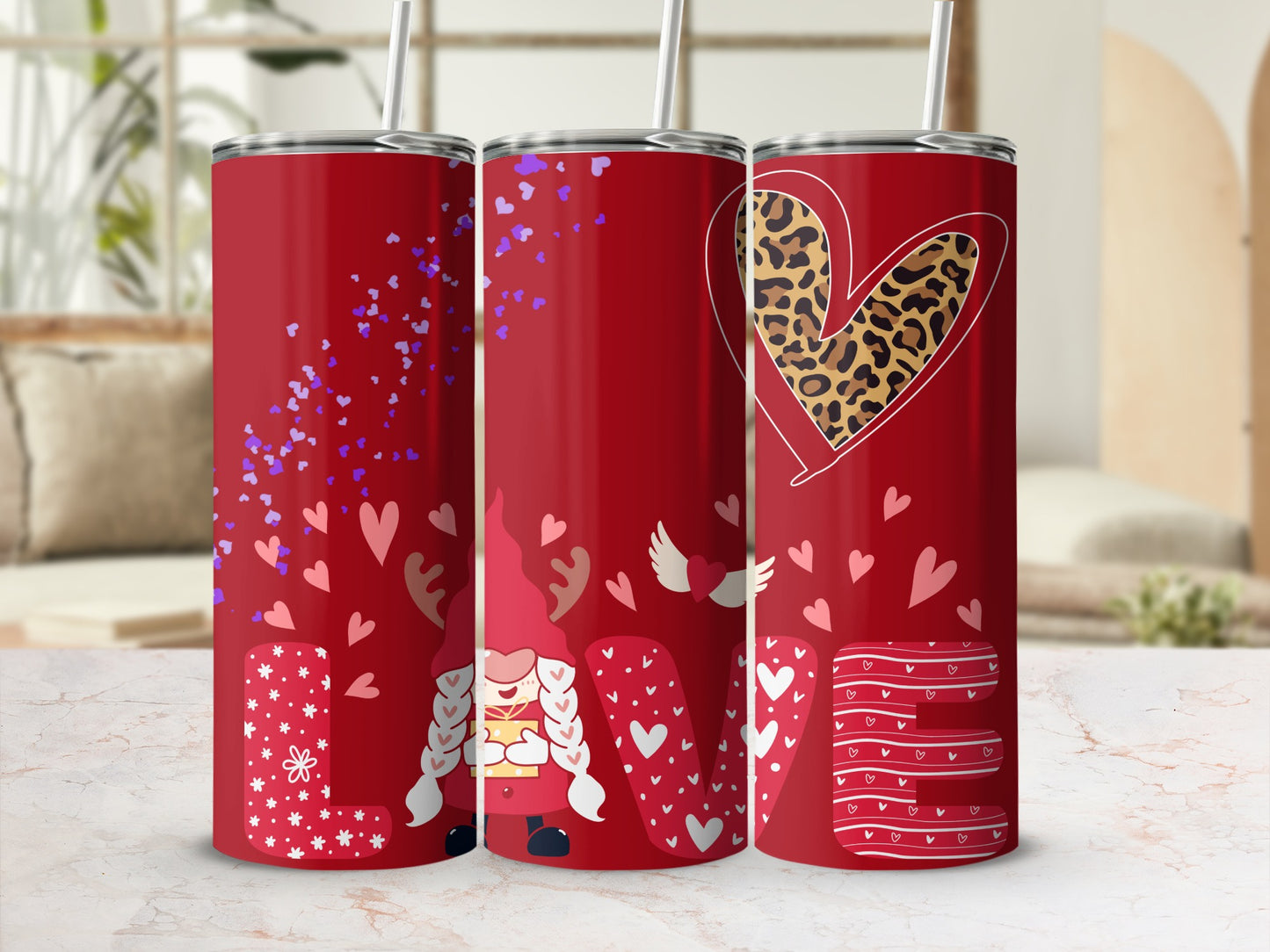 Valentine's Day Heart and Gnome Love Tumbler
