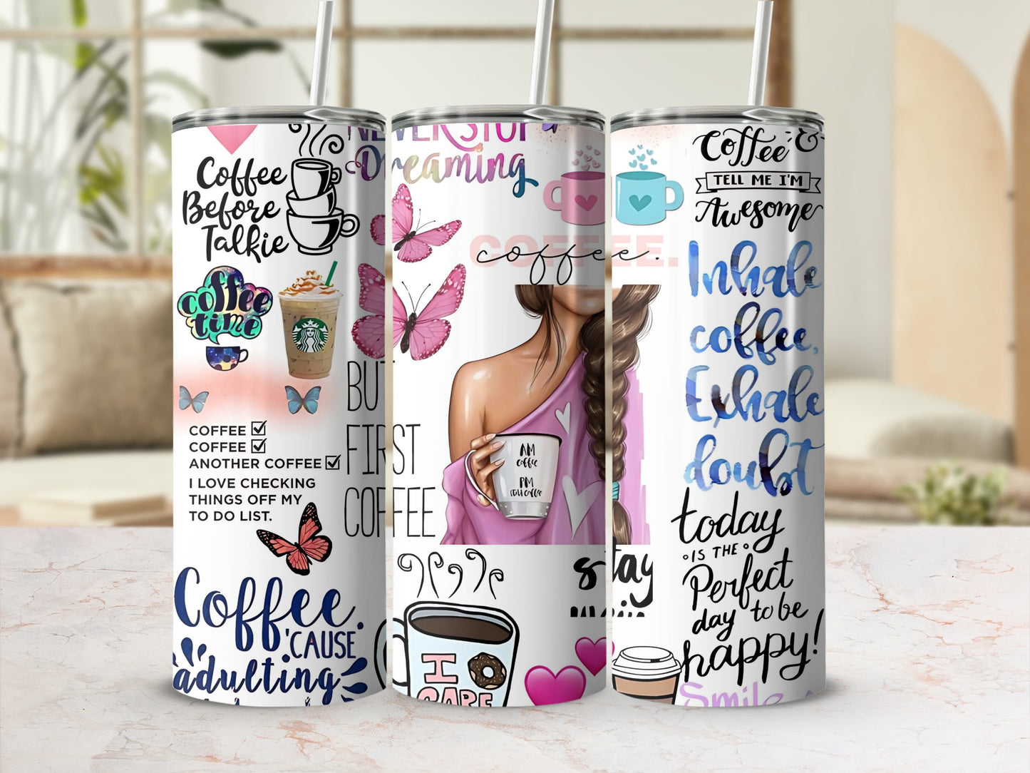 Colorful Coffee Themed Insulated Tumbler Set