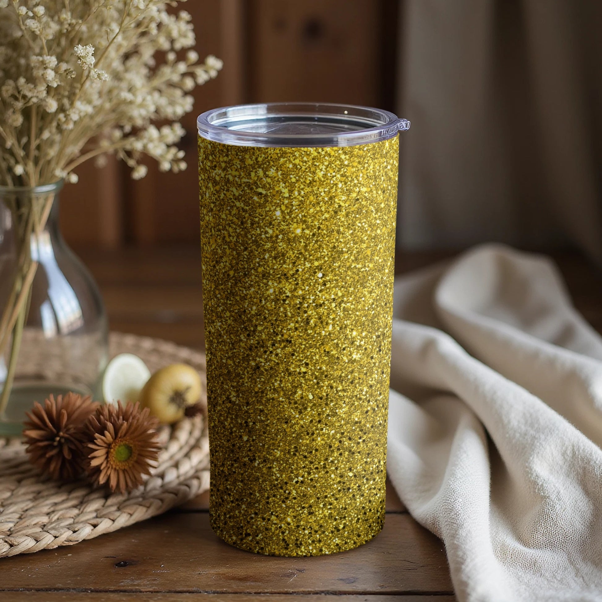 Sparkling Gold Glitter Insulated Tumbler Cup