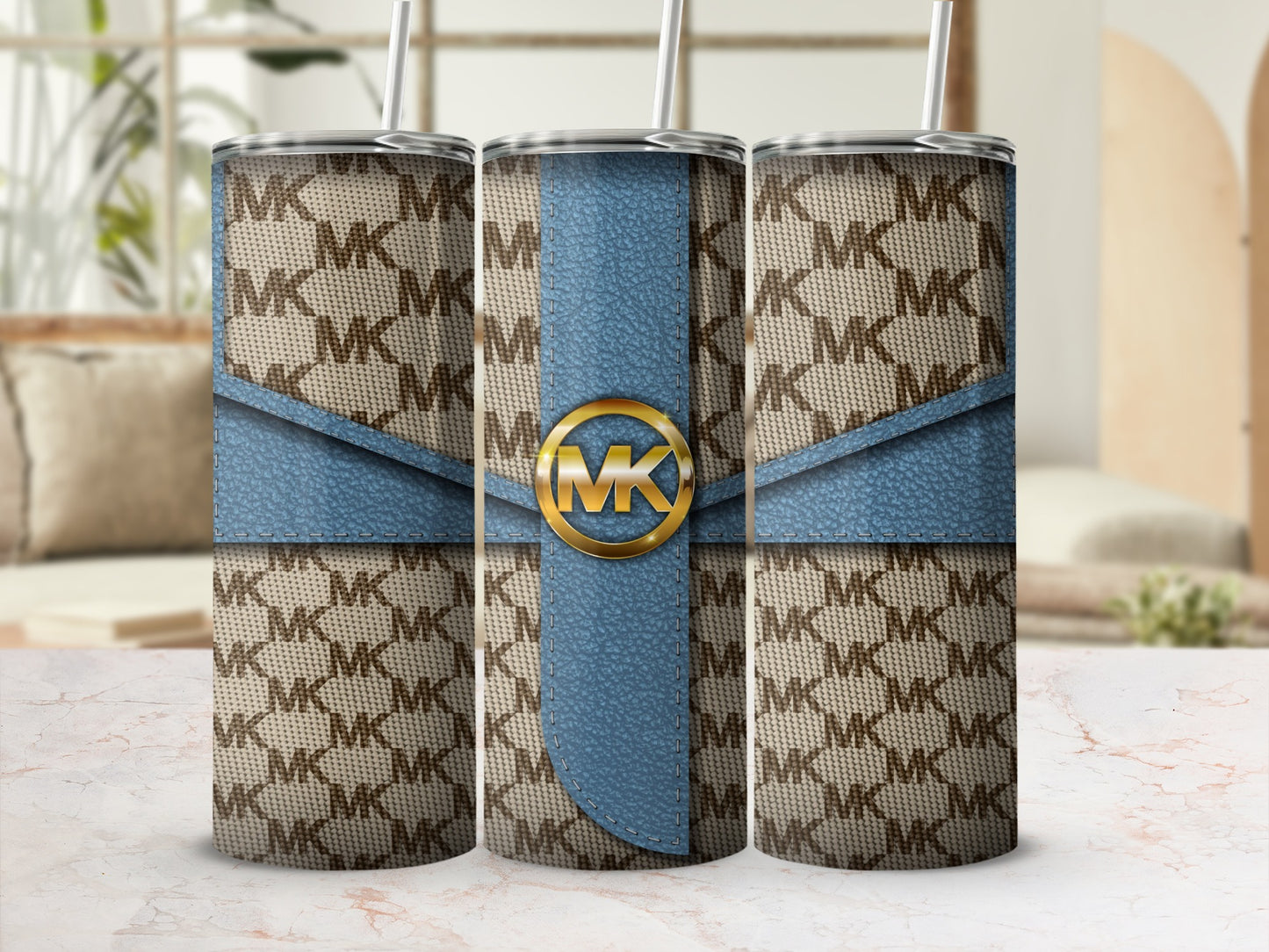 Stylish MK Logo Patterned Stainless Steel Tumbler