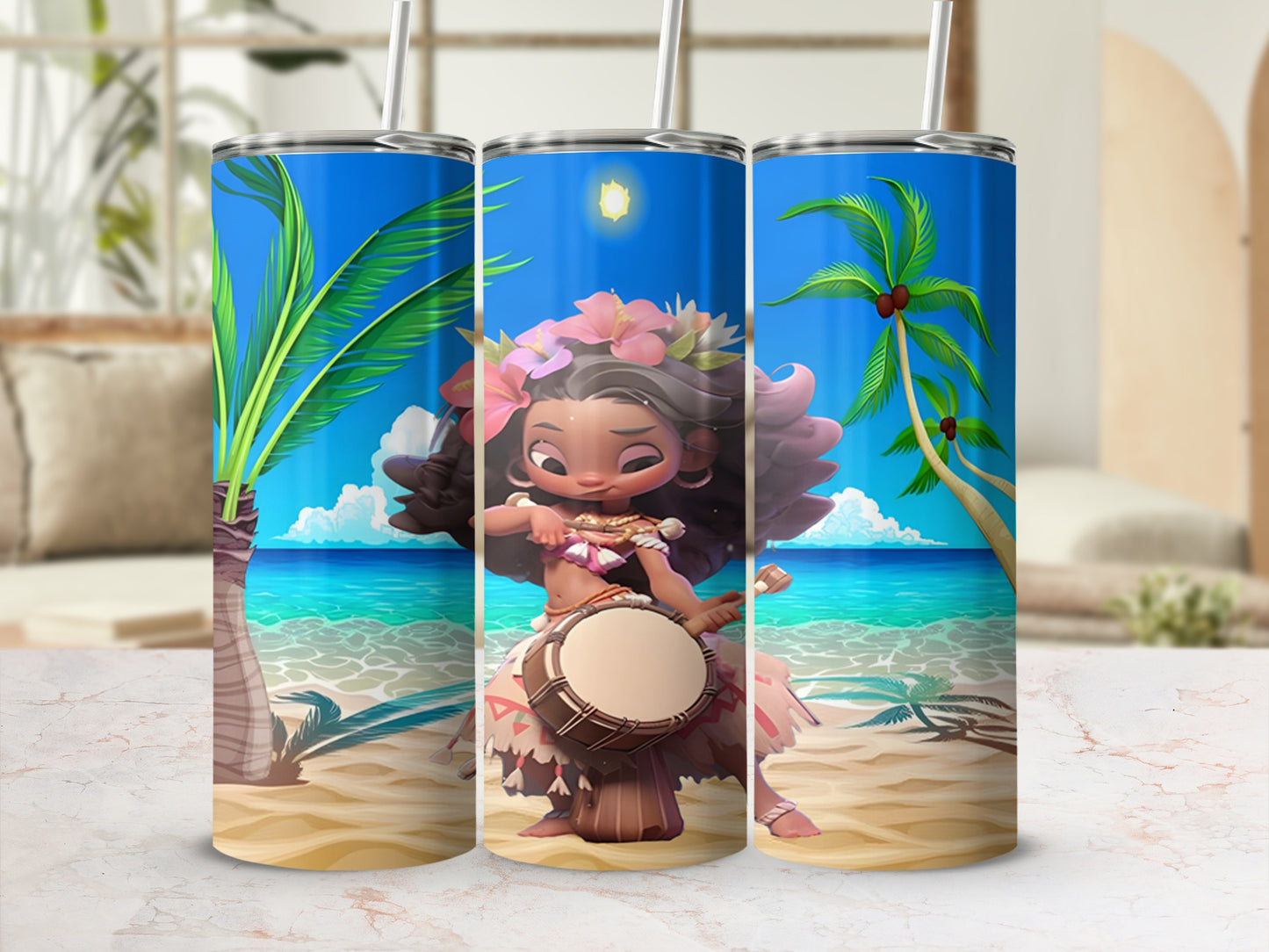 Tropical Beach Drummer with Palms and Sea Tumbler