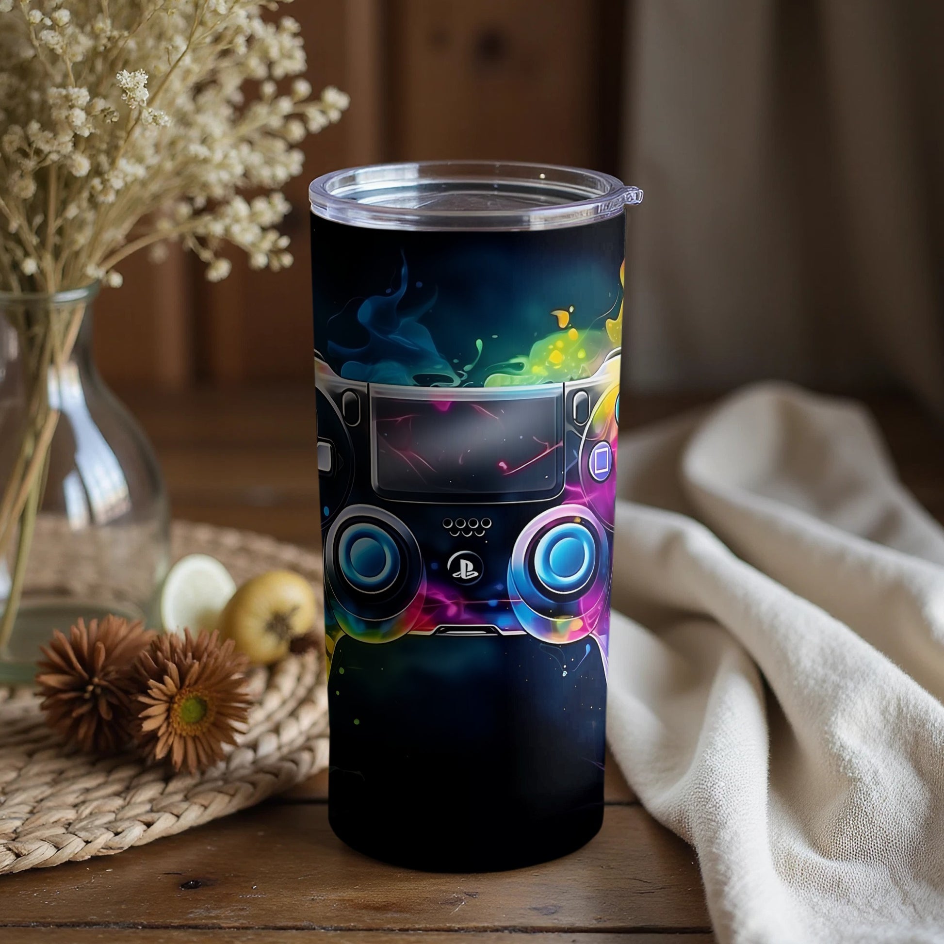 Colorful Gaming Controller Themed Tumbler with Lid