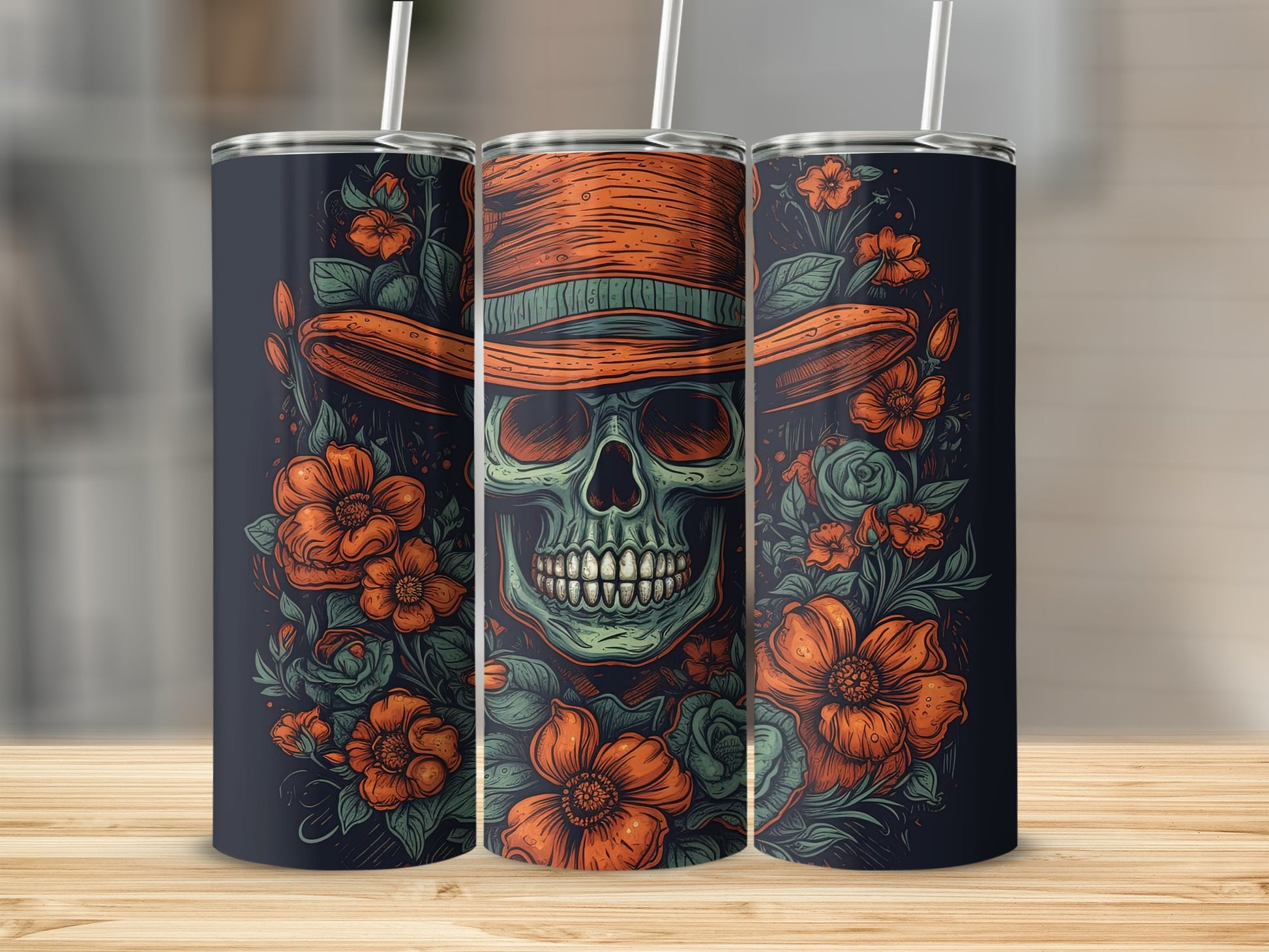 Floral Cowboy Skeleton Design Tumbler Drinkware