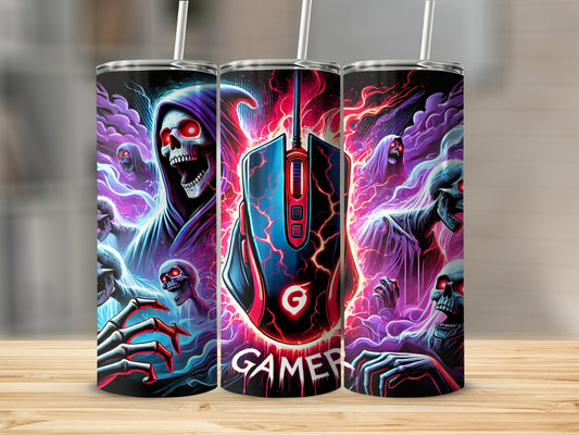 Spooky Gamer Tumbler with Ghostly Graphics
