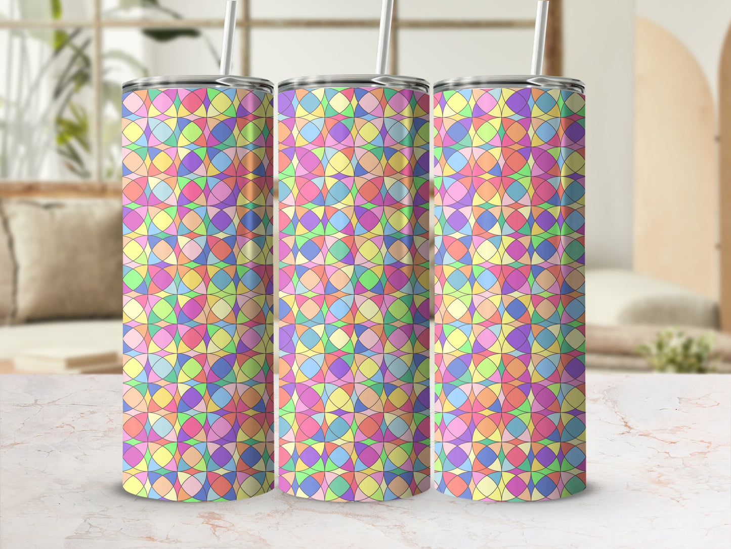 Colorful Geometric Pattern Insulated Tumbler Cup