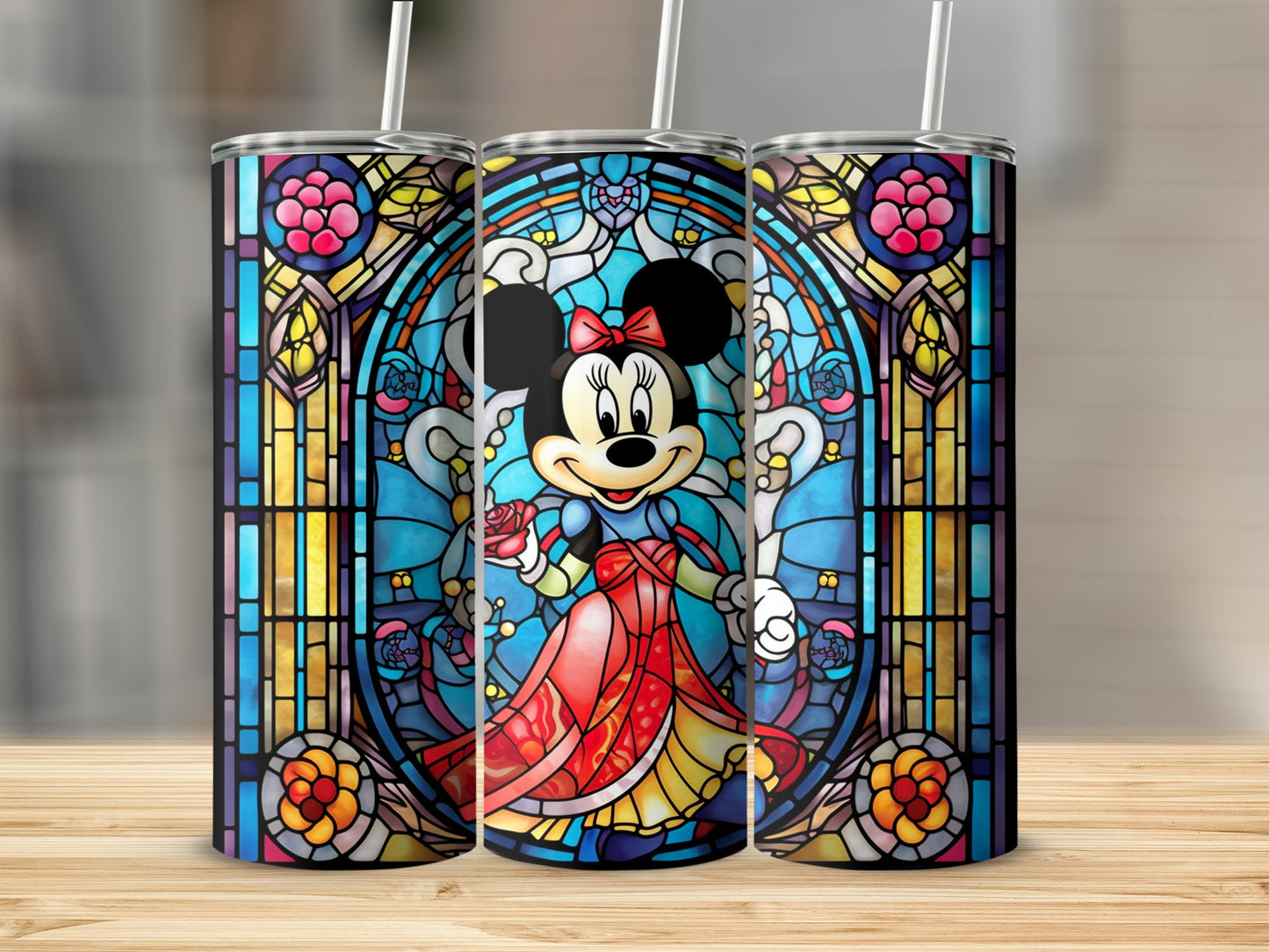 Colorful Stained Glass Minnie Mouse Tumbler Cup