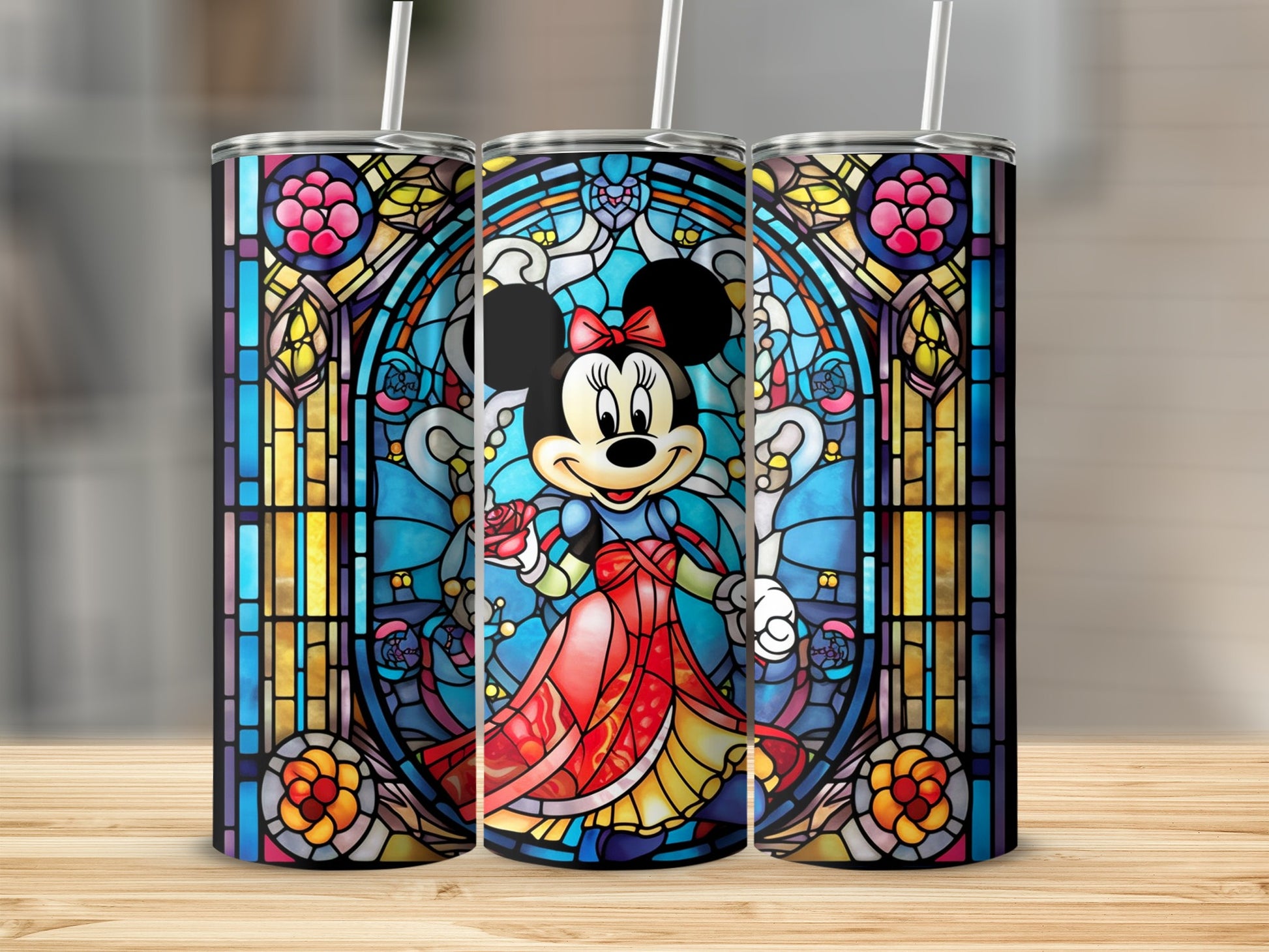 Colorful Stained Glass Minnie Mouse Tumbler Cup