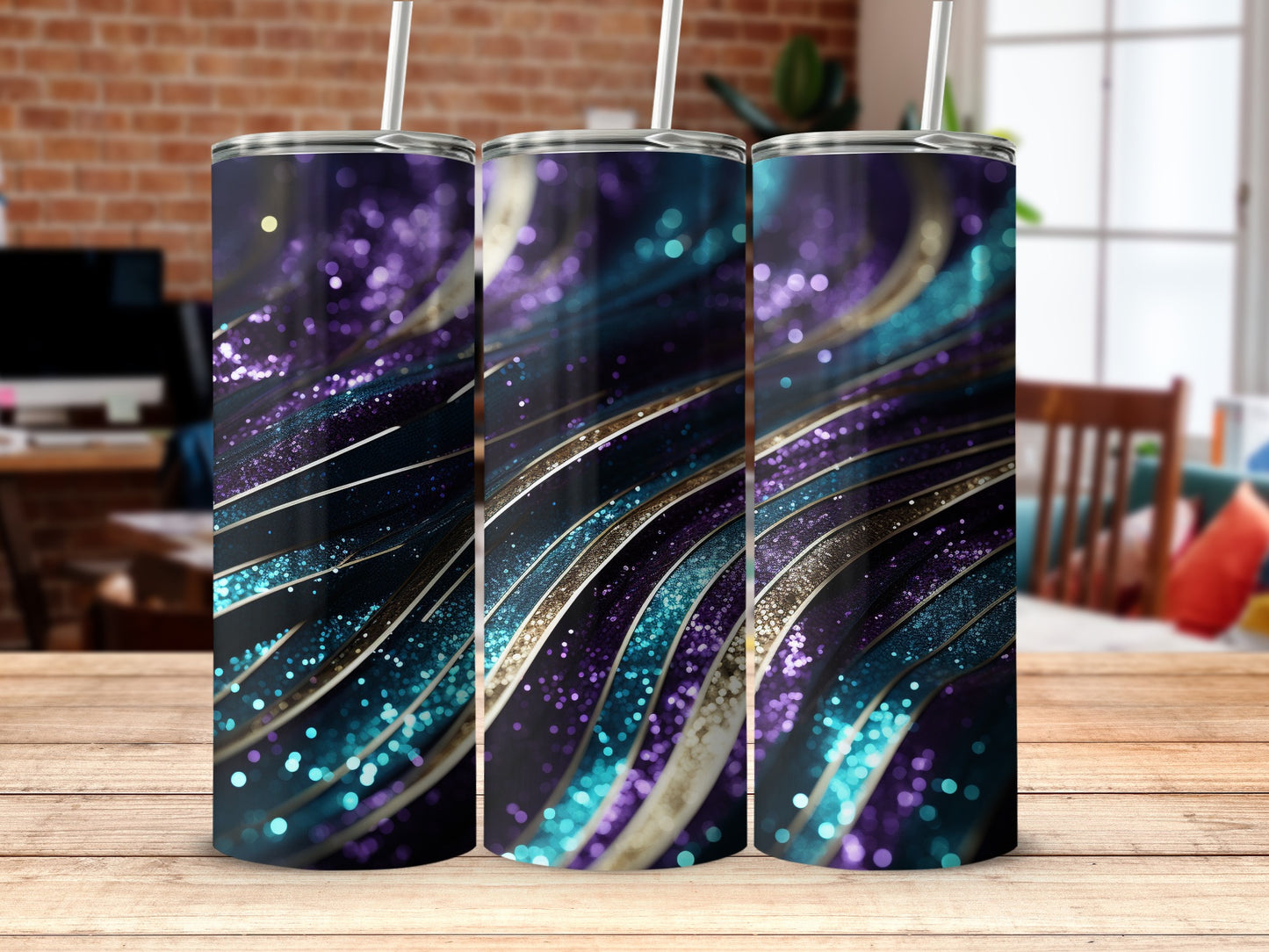 Glitter Purple Teal Gold Wavy Tumbler product type