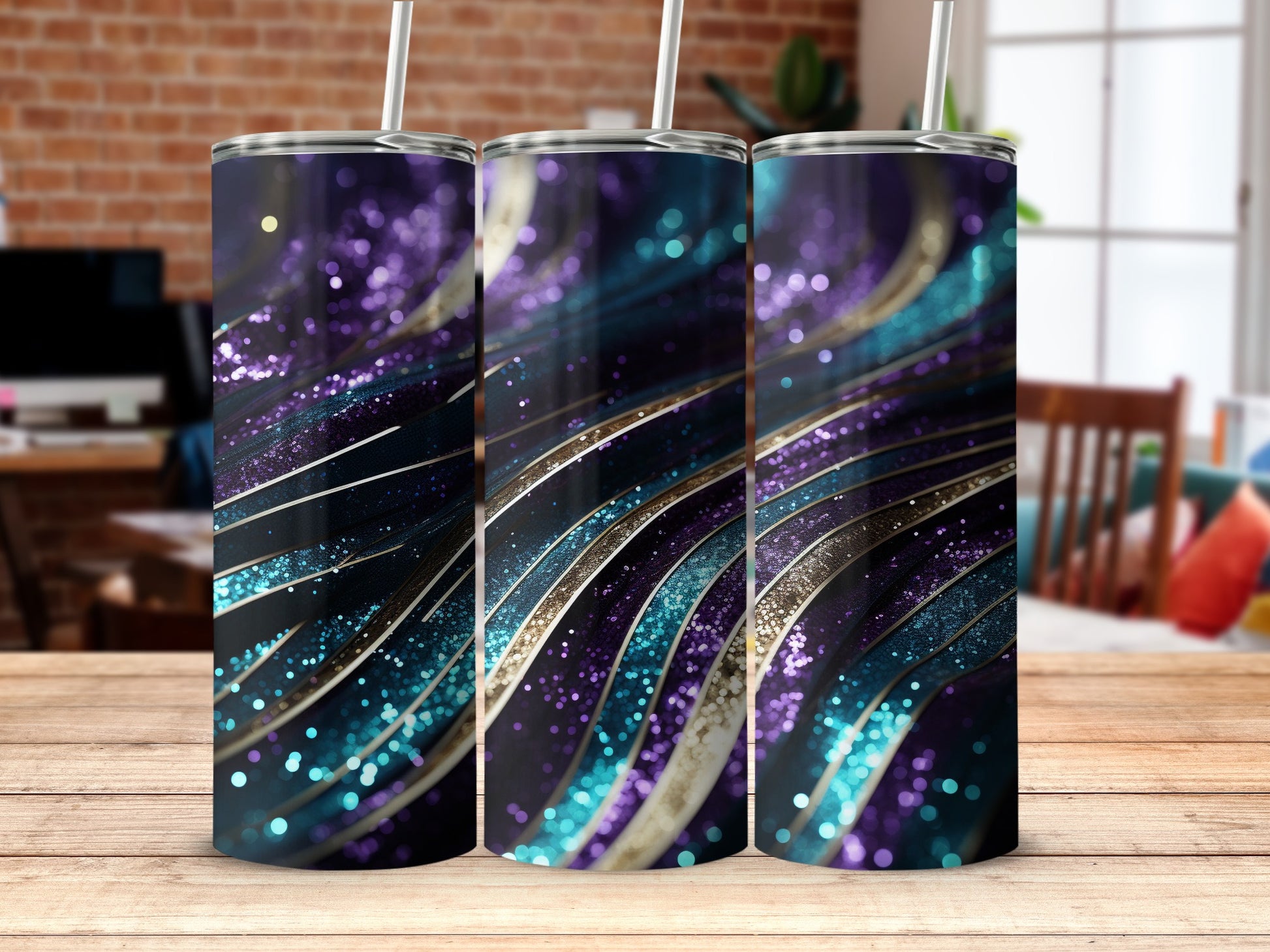 Glitter Purple Teal Gold Wavy Tumbler product type