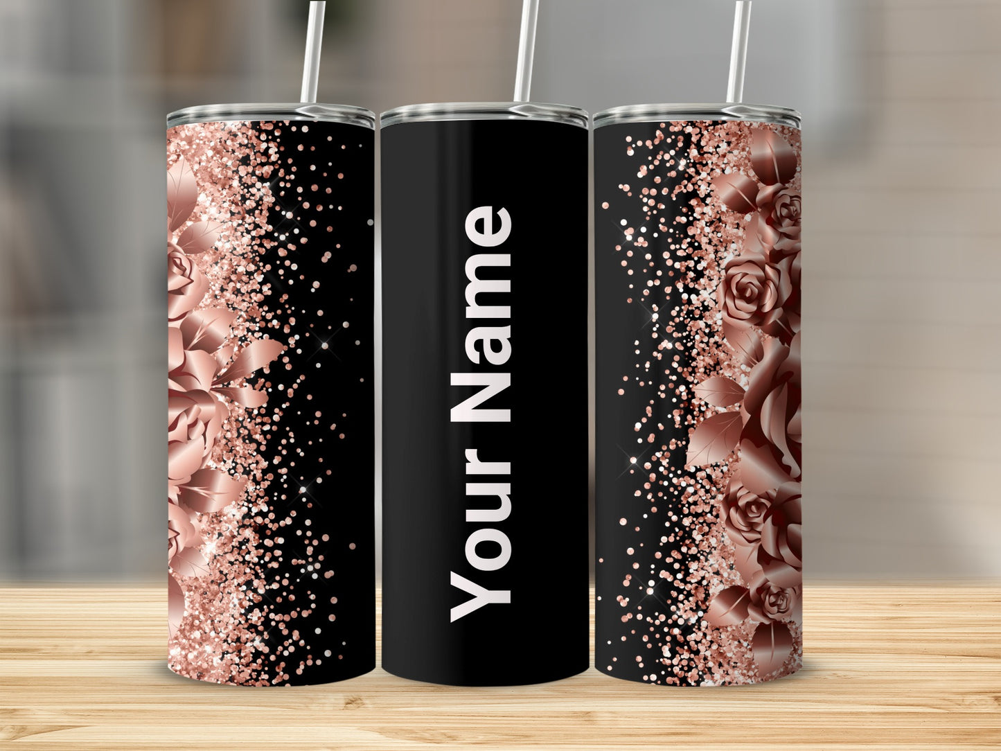 Rose Gold Glitter Personalized Tumbler Custom Name