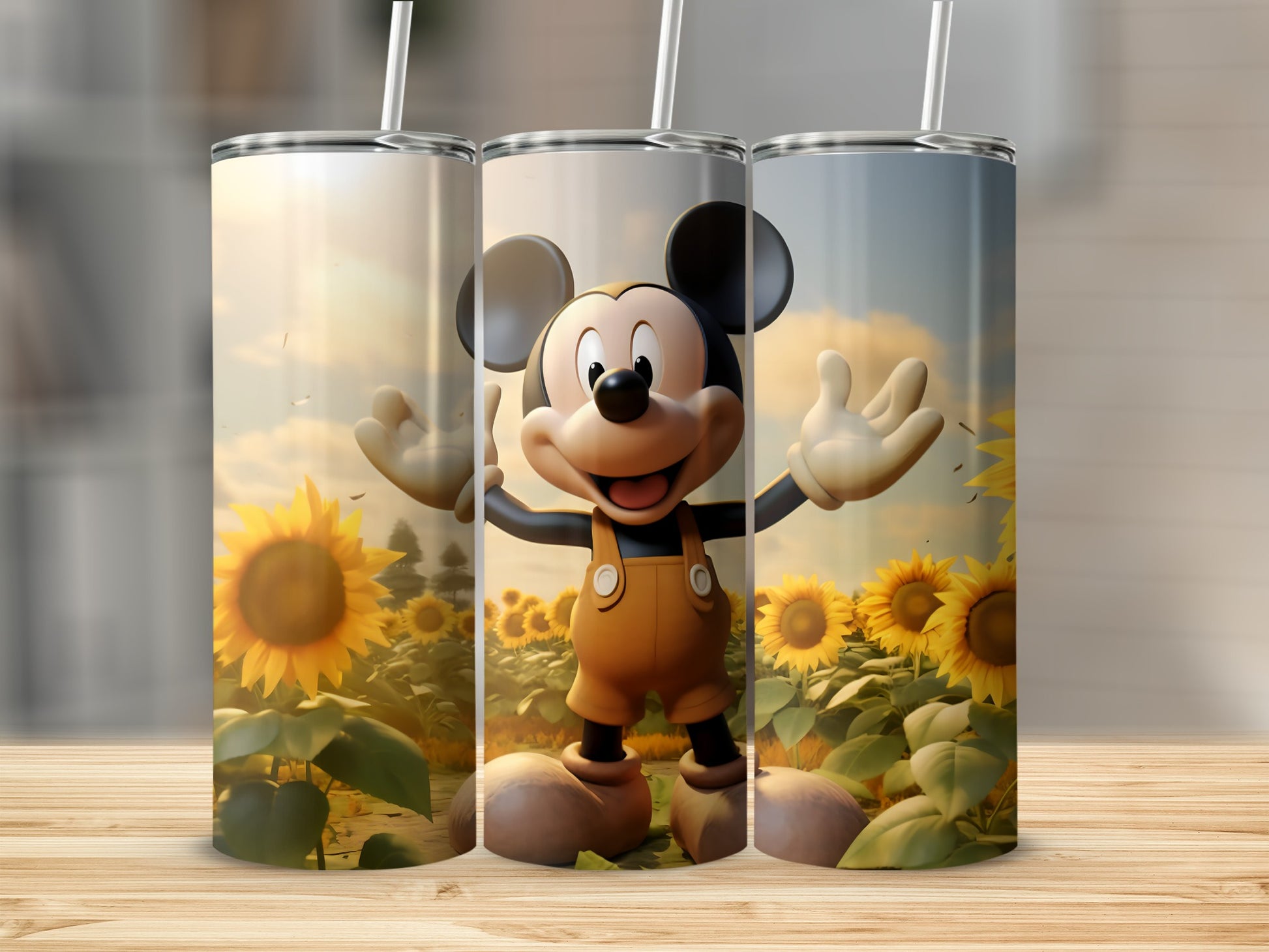 Mickey Mouse in Sunflower Field Tumbler Design