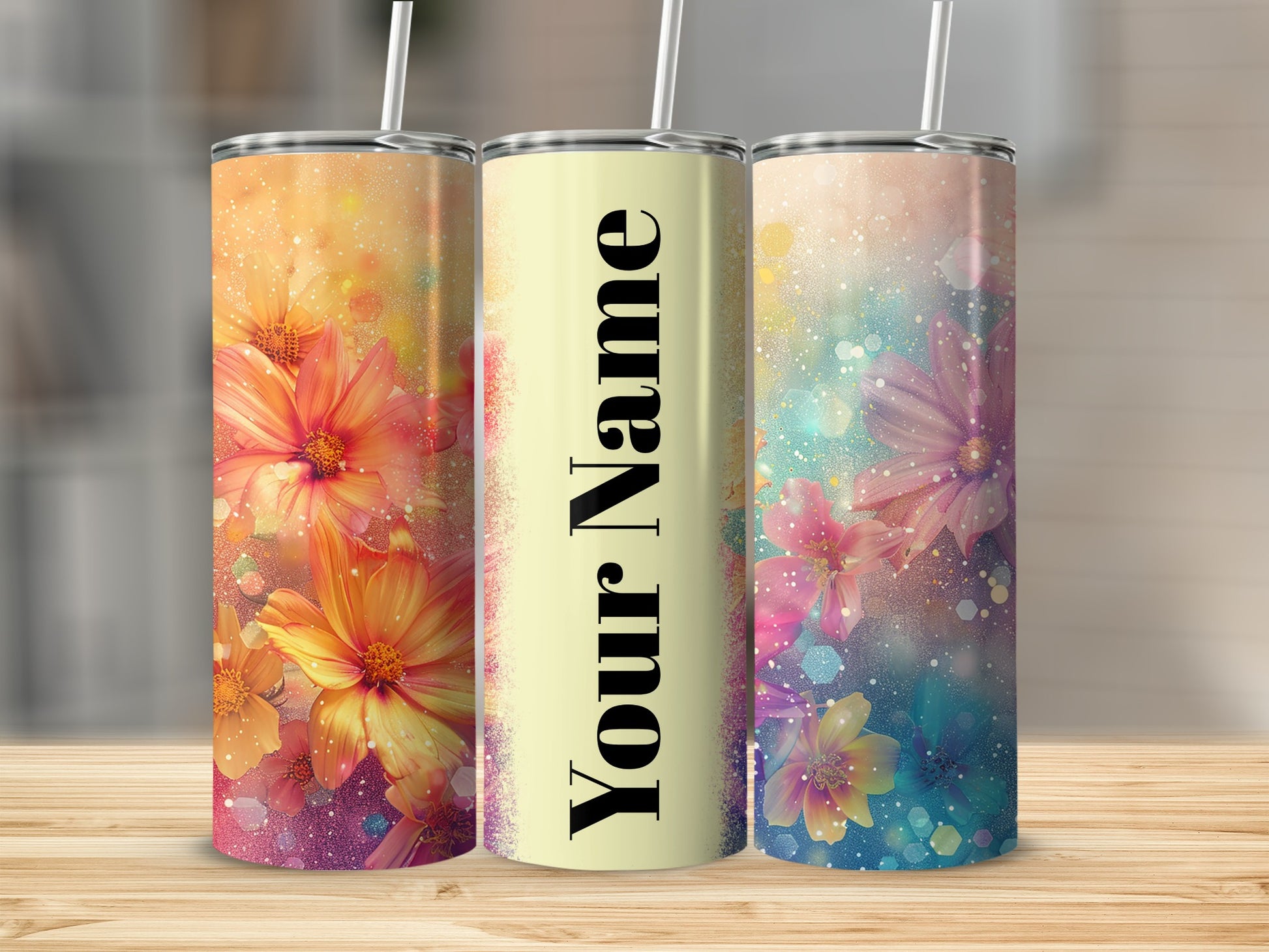 Personalized Floral Pattern Custom Name Tumbler