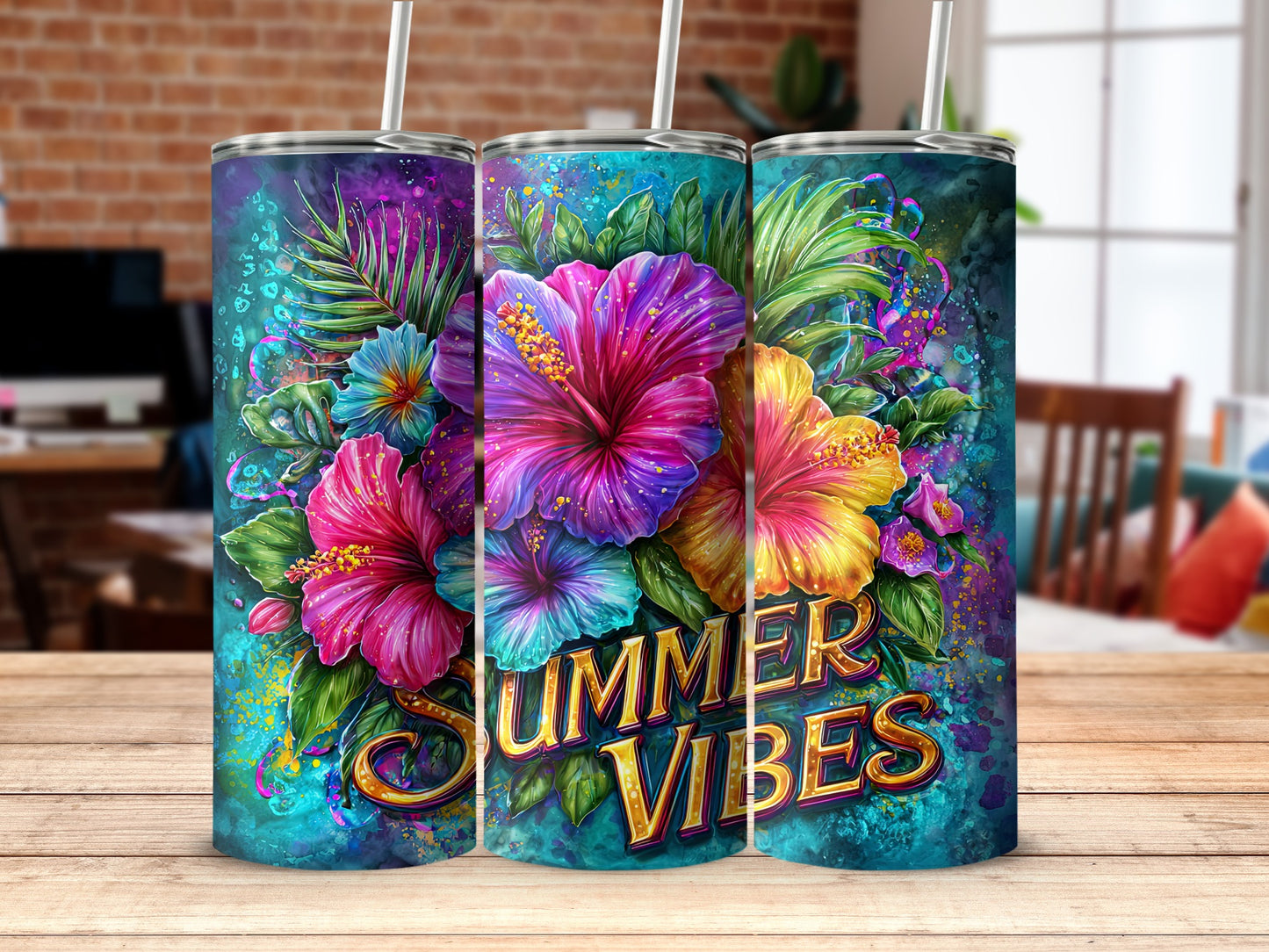Colorful Summer Vibes Floral Art Tumbler Product