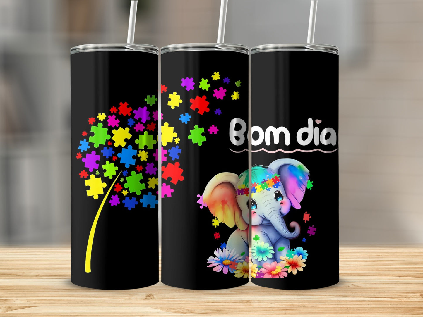 Cute Elephant and Puzzle Tree Bom Dia Tumbler product