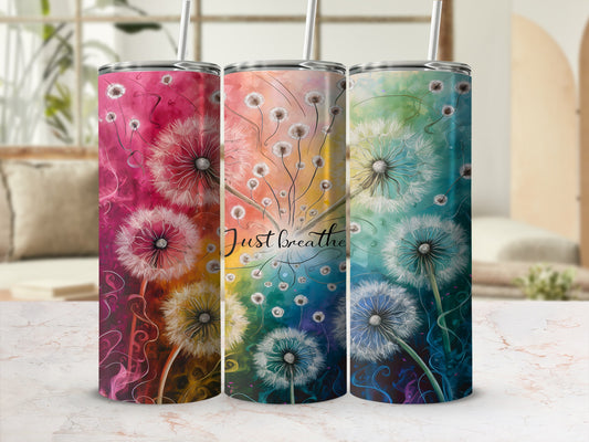 Rainbow Dandelion Design Just Breathe Tumbler product type