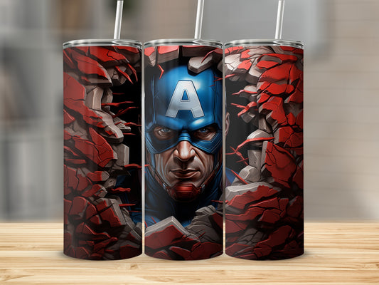 Hero Blue Mask Breaking Through Red Wall Tumbler