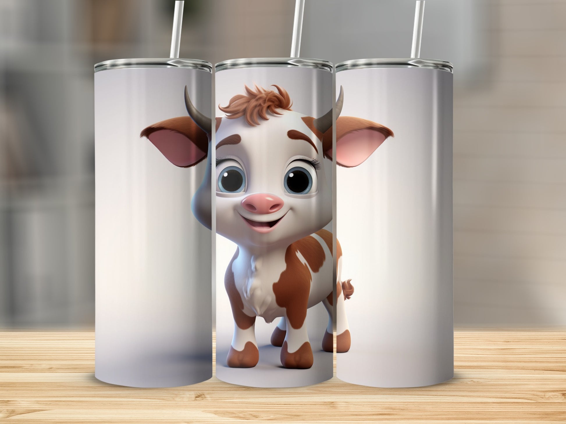 Cute Cow Character on Tumbler Cup Design Product