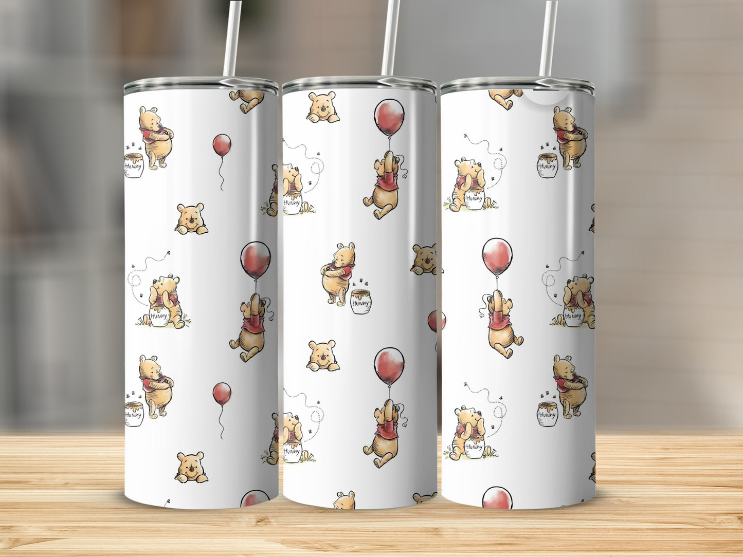 Cute Cartoon Bear and Balloon Pattern Tumbler