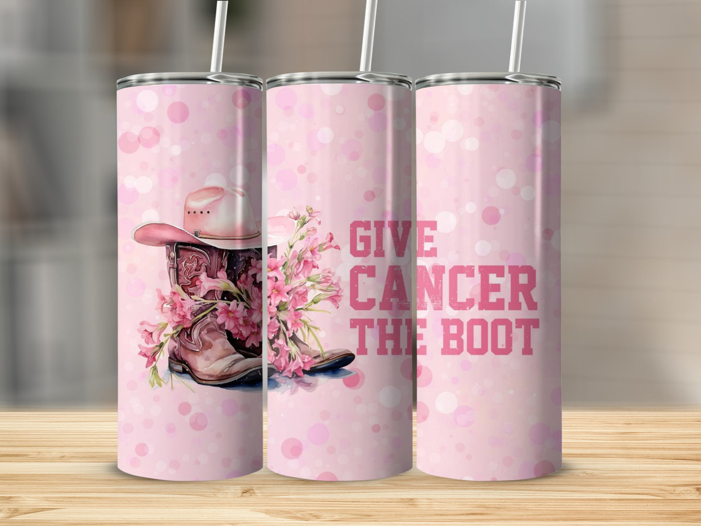 Pink Boot Floral Design Give Cancer The Boot Tumbler