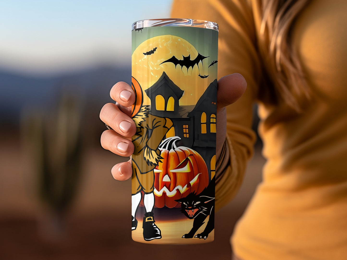 Halloween Themed Tumbler with Haunted House Design
