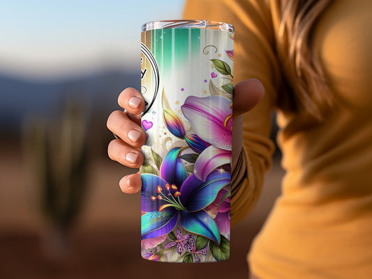 Colorful Floral Design Handheld Drink Tumbler