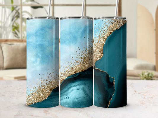 Teal Gold Glitter Agate Marble Tumbler product type