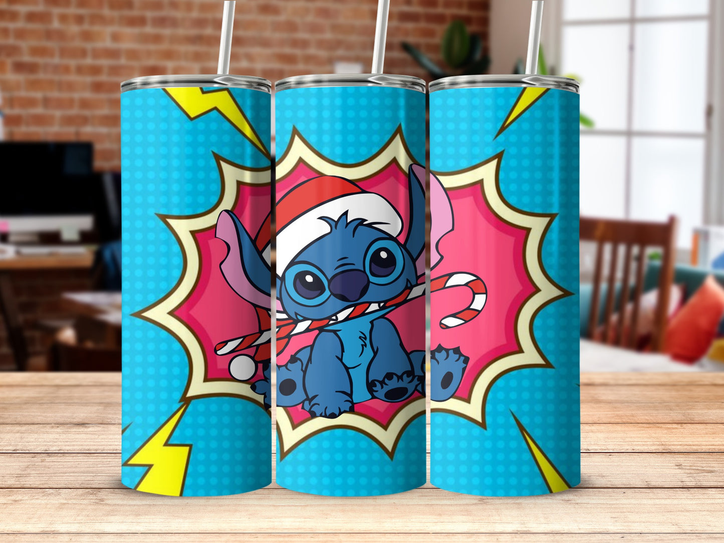 Cute Blue Character Christmas Themed Drinkware Design