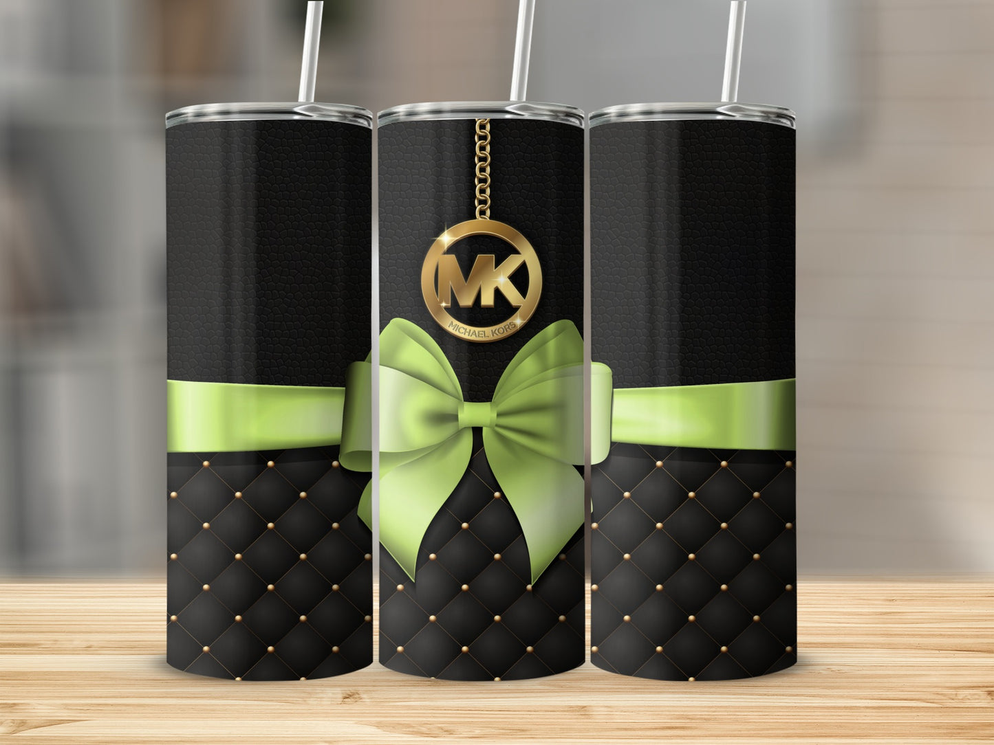 Elegant Black and Green Bow Design Tumbler Cup