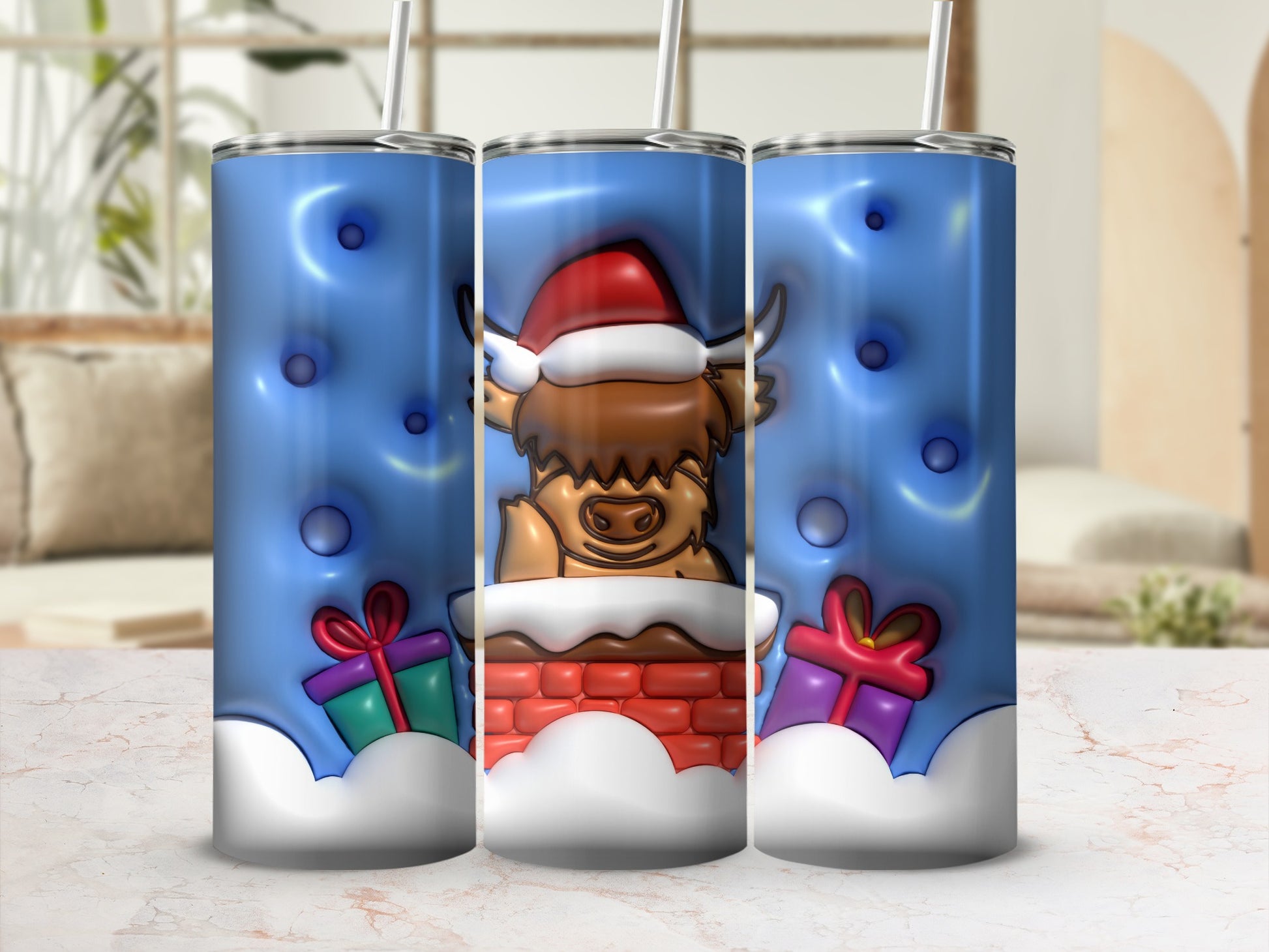 Cute Christmas Santa Cow with Gifts Tumbler