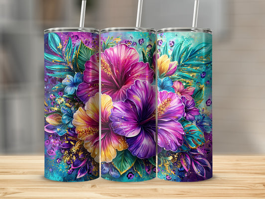 Colorful Floral Pattern Tall Drink Container