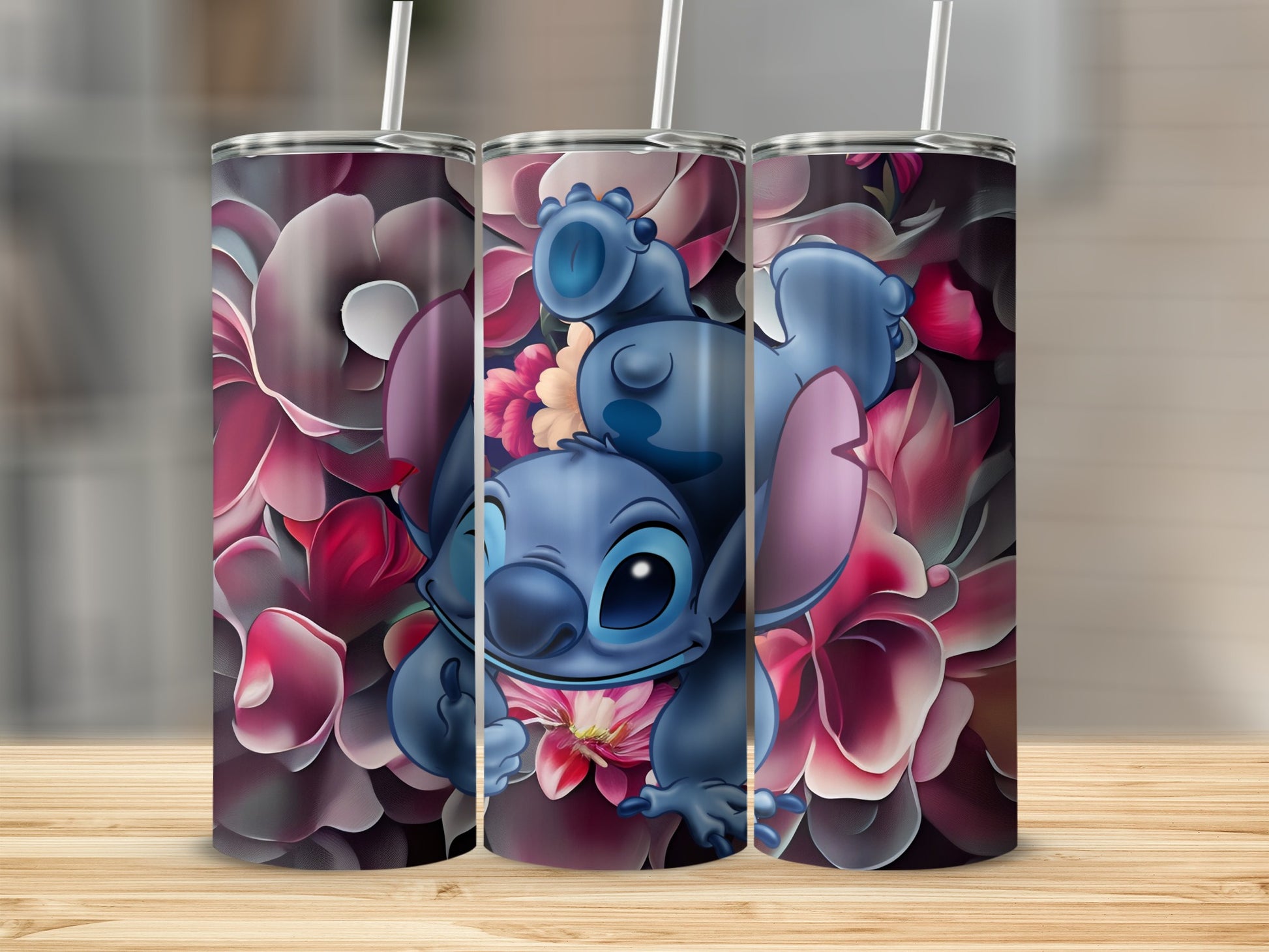 Cute Blue Character With Floral Design Tumbler