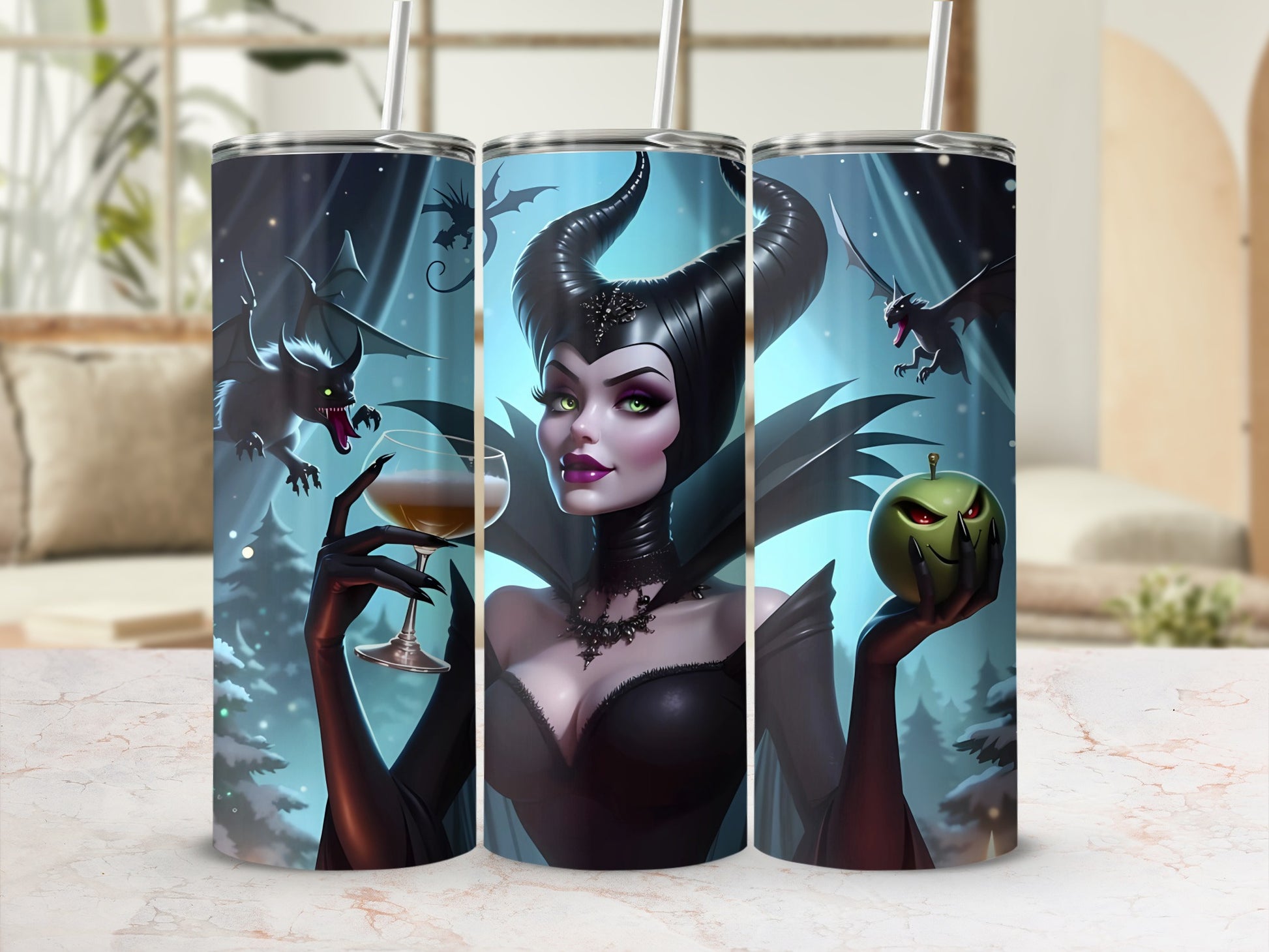Villainous Queen with Green Apple Design Tumbler