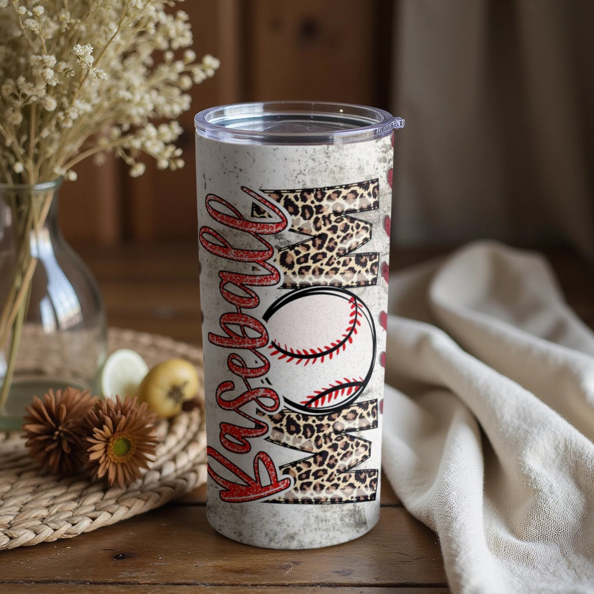 Leopard Print Baseball Mom Travel Tumbler Cup